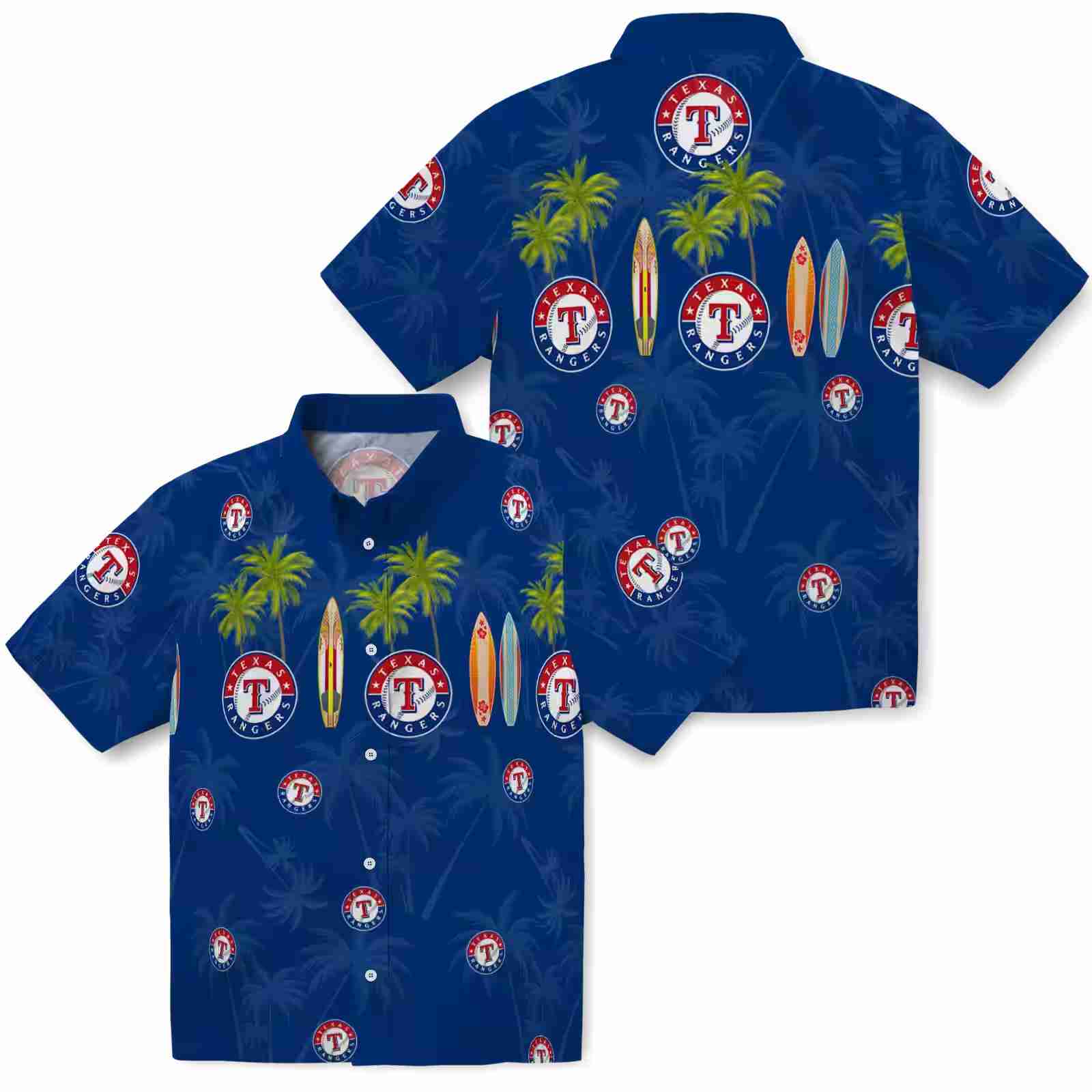 texas rangers surfboard palm blue hawaiian shirt high quality