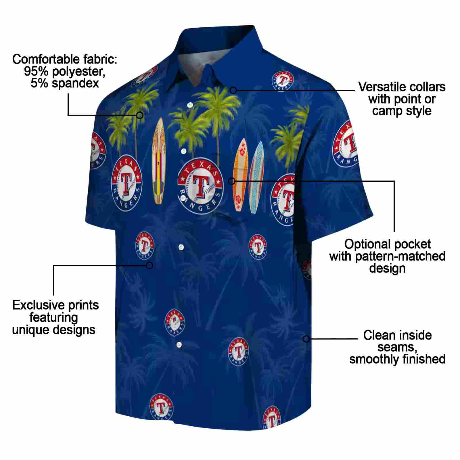 texas rangers surfboard palm blue hawaiian shirt new arrival