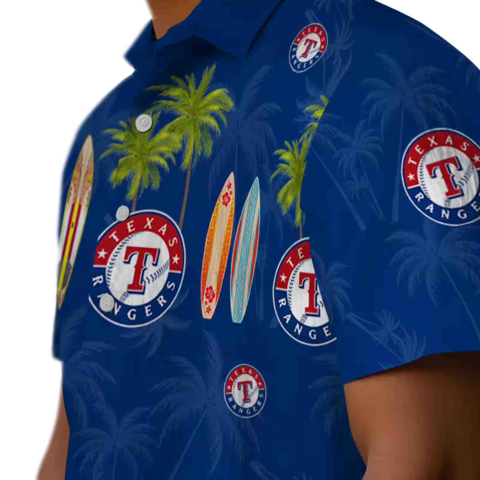 texas rangers surfboard palm blue hawaiian shirt trendy