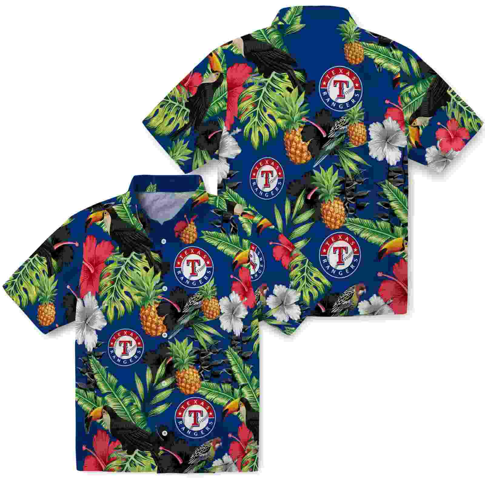 texas rangers toucan hibiscus pineapple blue green hawaiian shirt high quality