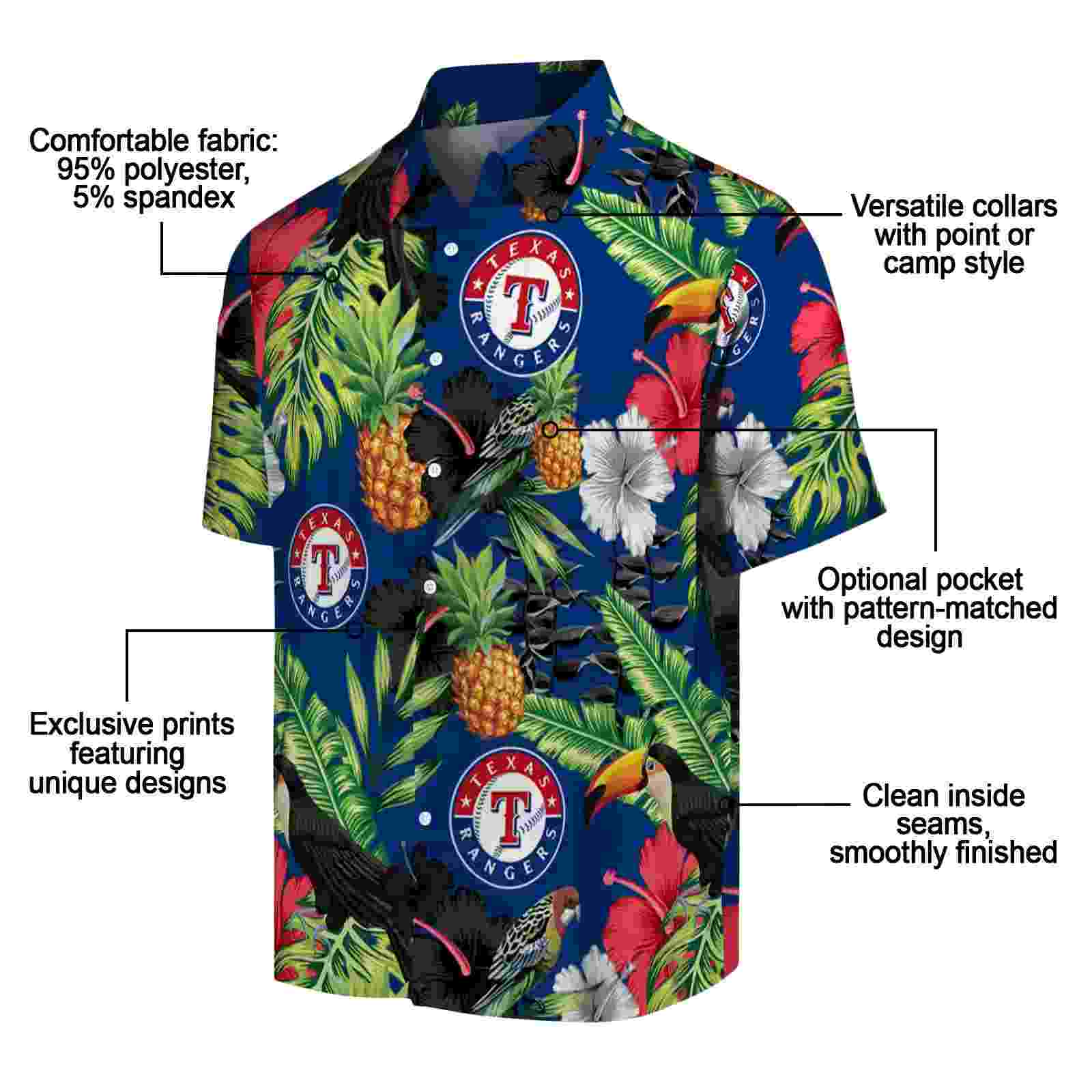 texas rangers toucan hibiscus pineapple blue green hawaiian shirt new arrival