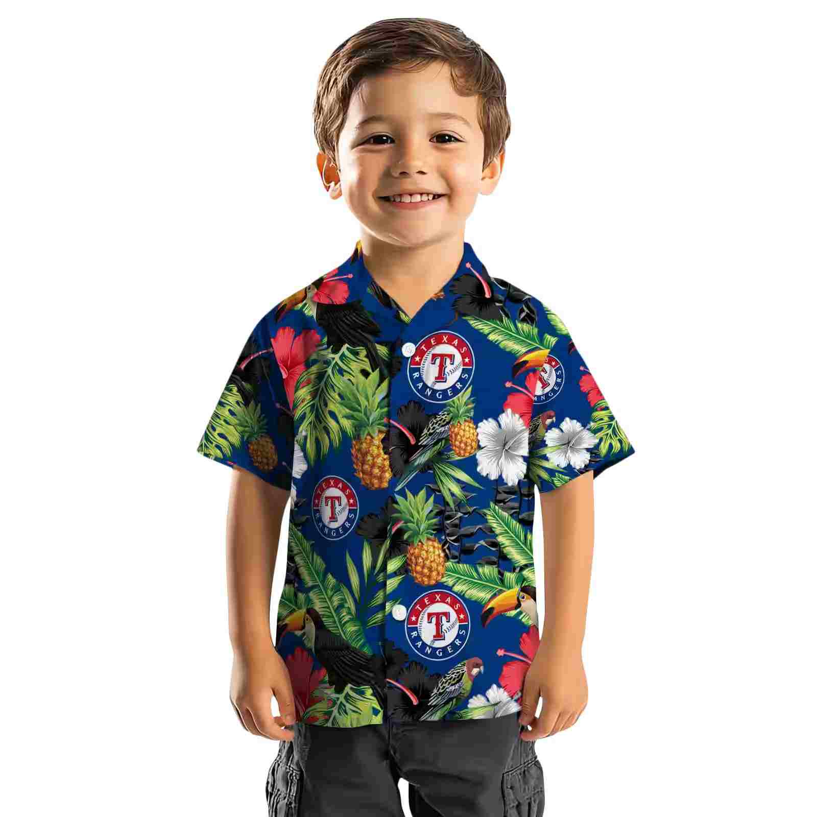 texas rangers toucan hibiscus pineapple blue green hawaiian shirt top rated