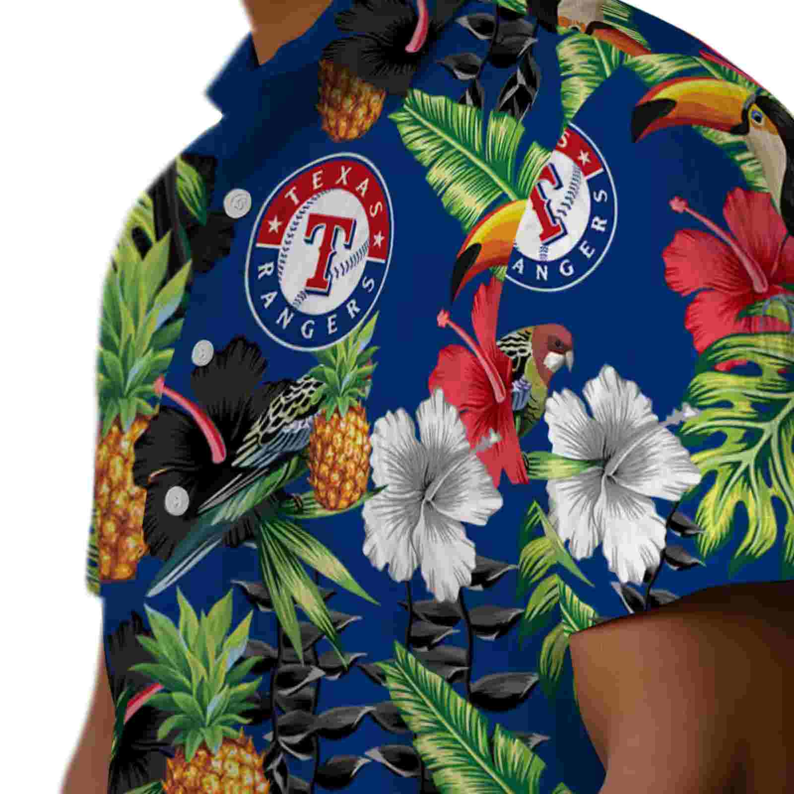 texas rangers toucan hibiscus pineapple blue green hawaiian shirt trendy