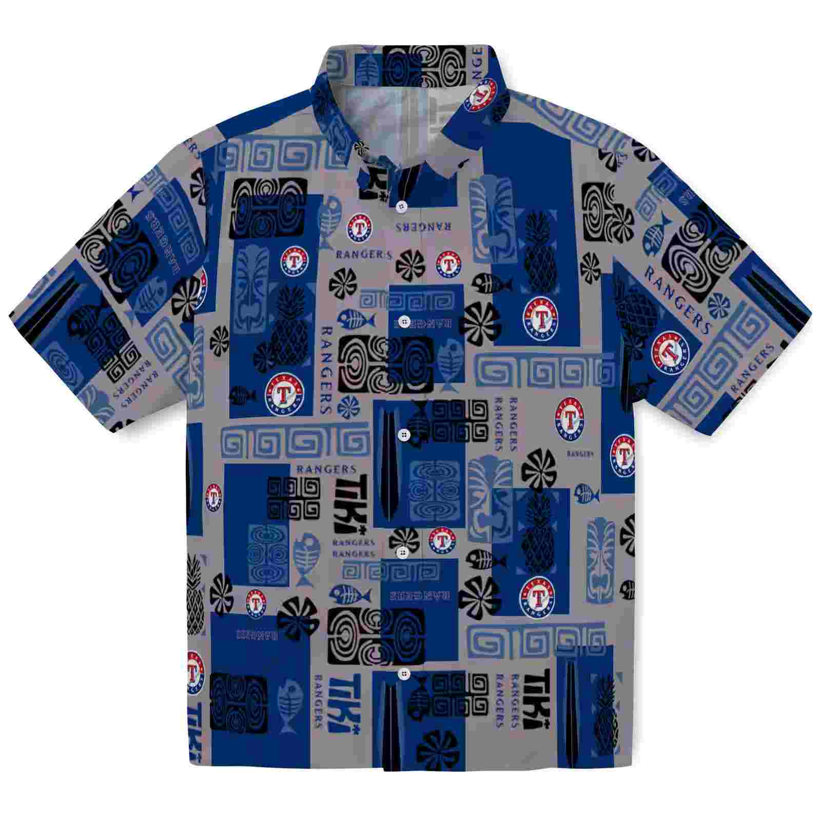 Texas Rangers Tribal Symbols Blue Hawaiian Shirt