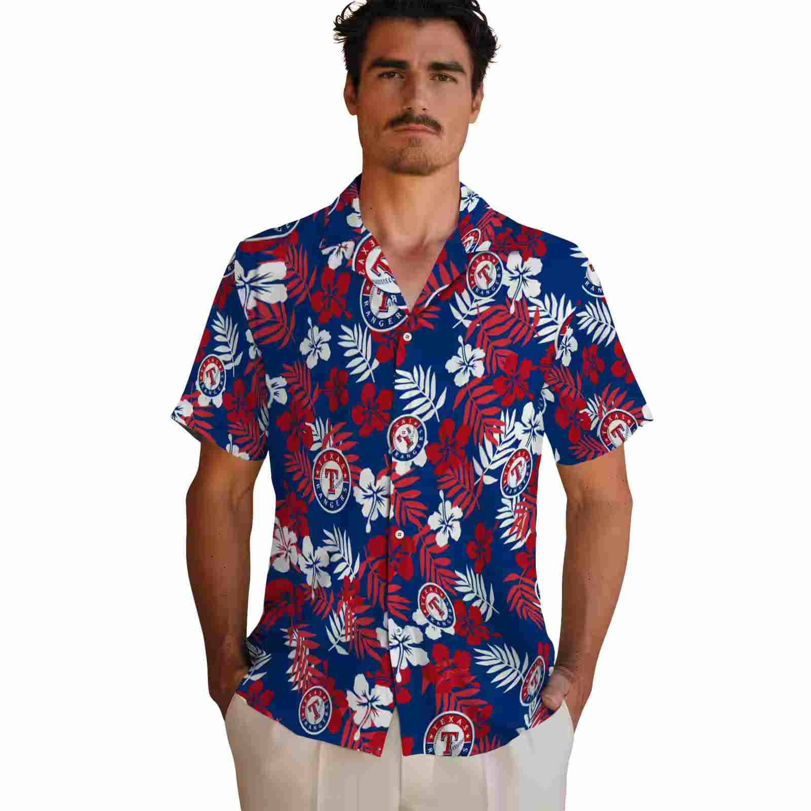 texas rangers tropical floral blue hawaiian shirt fashion forward