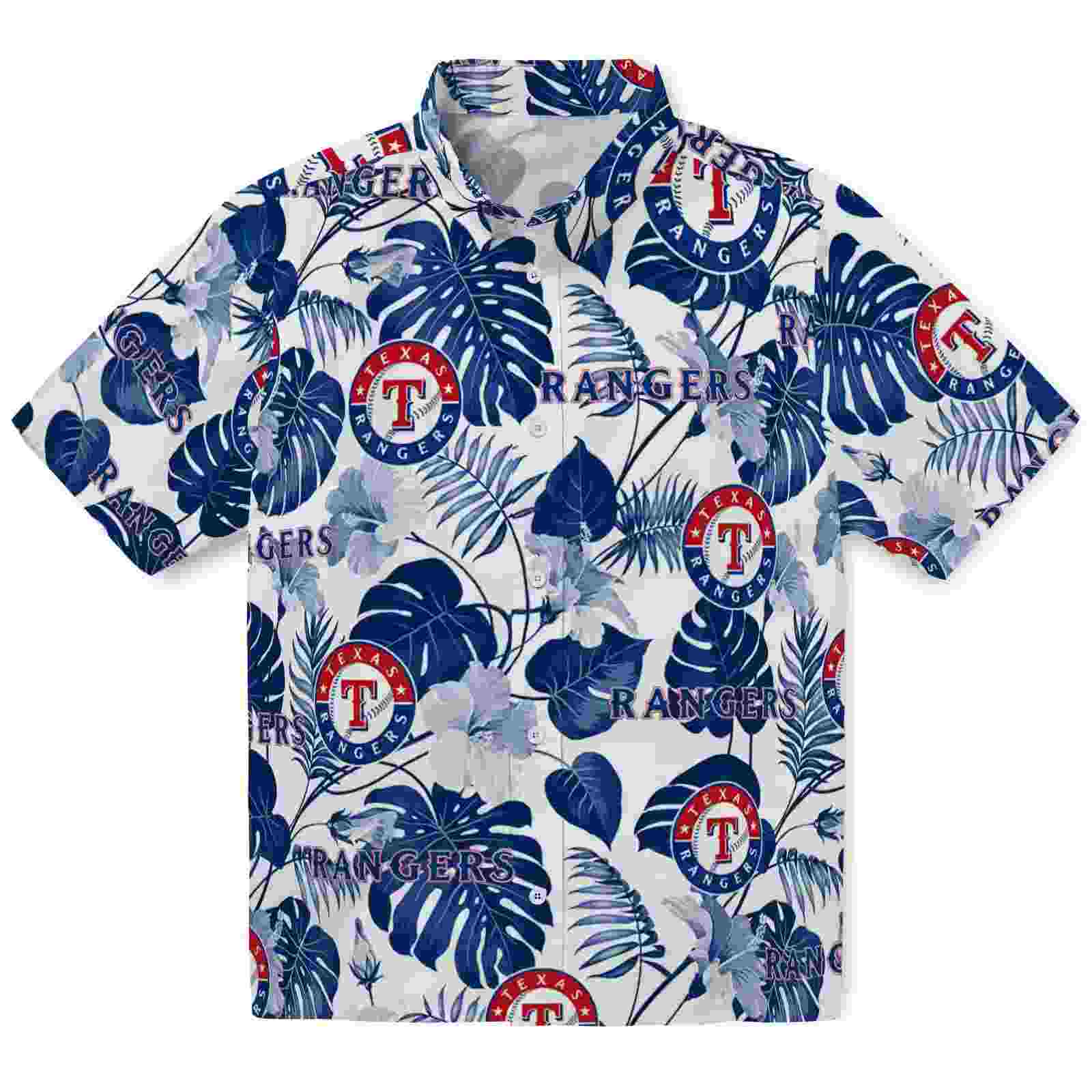 Texas Rangers Tropical Plants Blue White Hawaiian Shirt