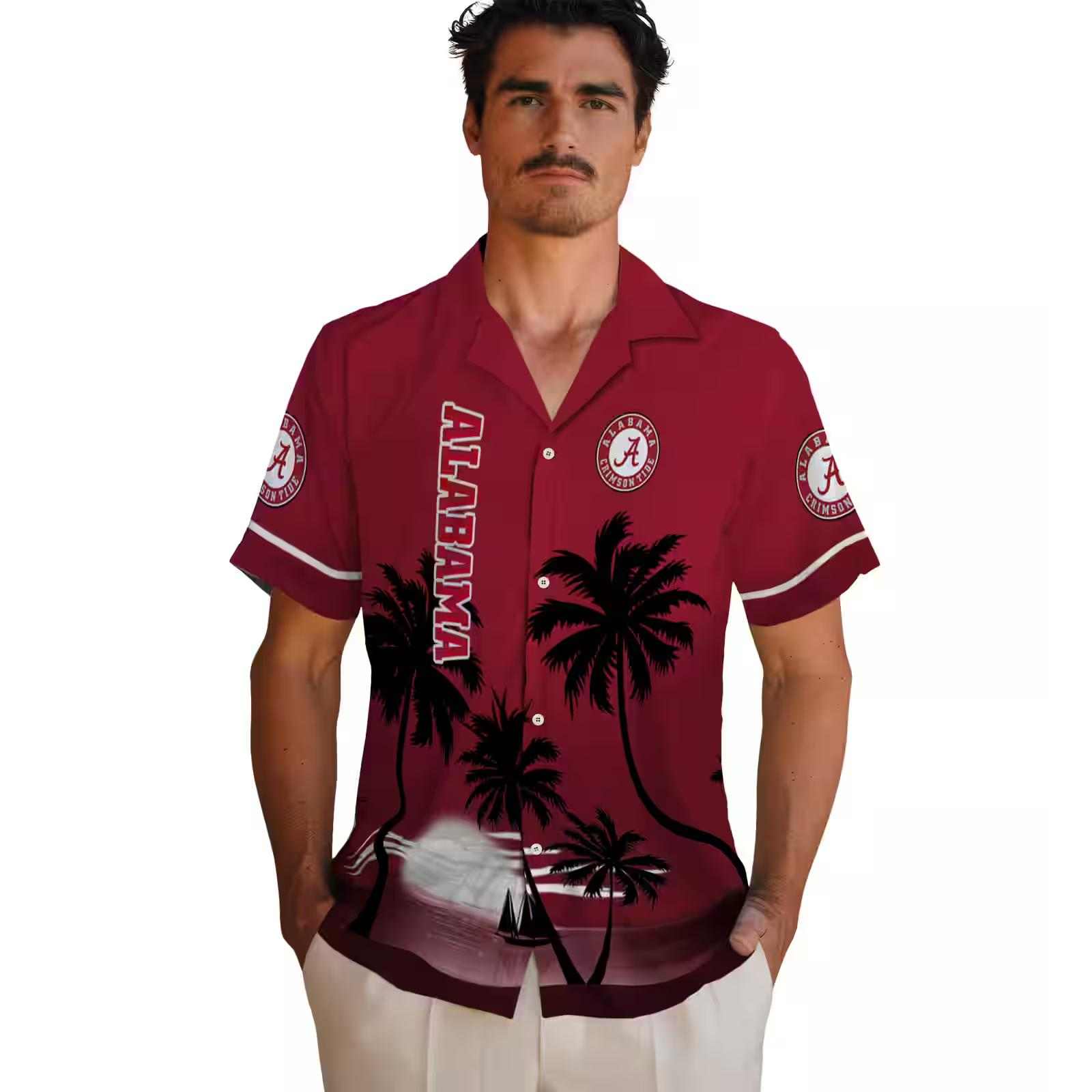 alabama crimson tide beach sunset crimson black hawaiian shirt fashion forward