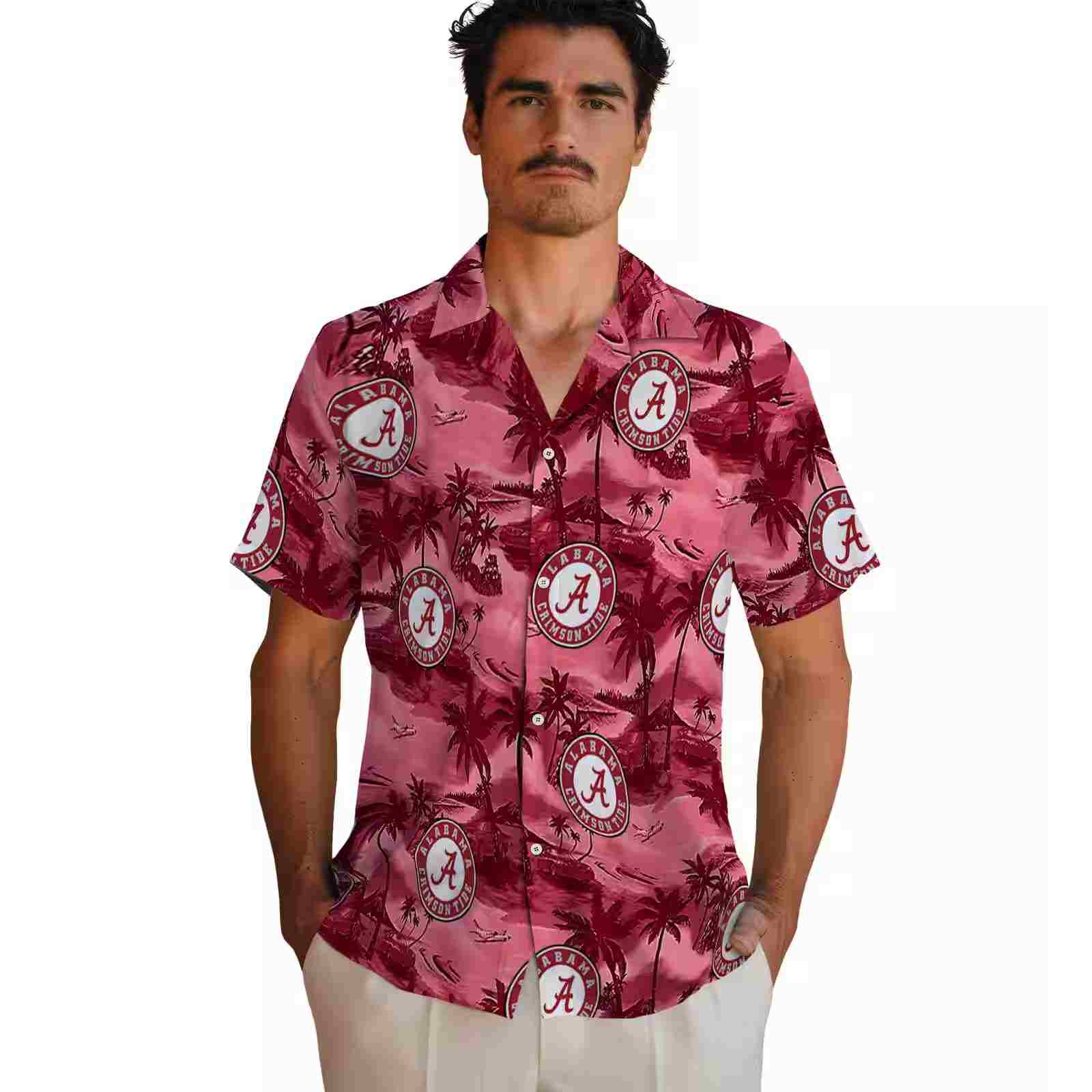 alabama crimson tide coastal palms crimson hawaiian shirt fashion forward