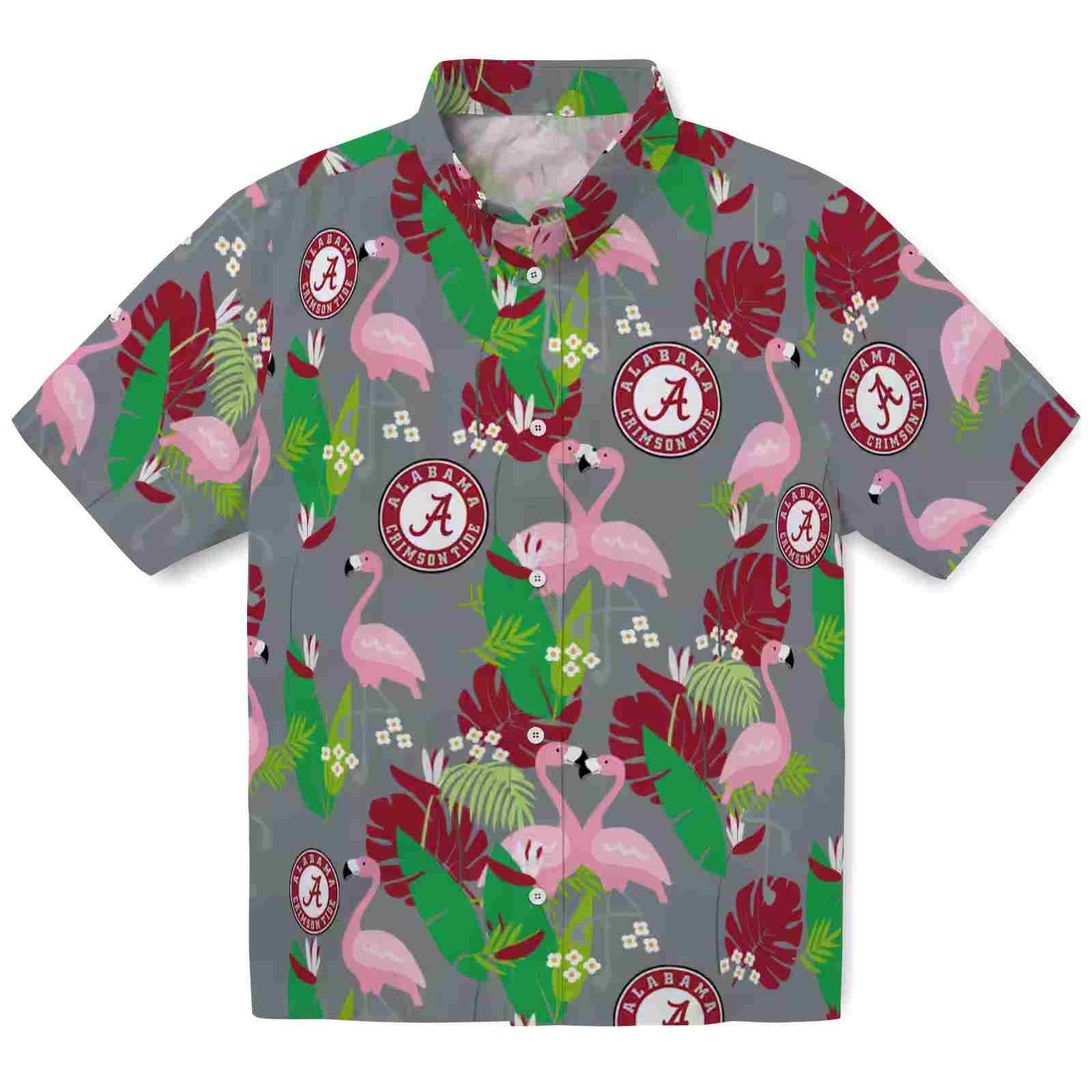 alabama crimson tide flamingo foliage crimson green hawaiian shirt best selling