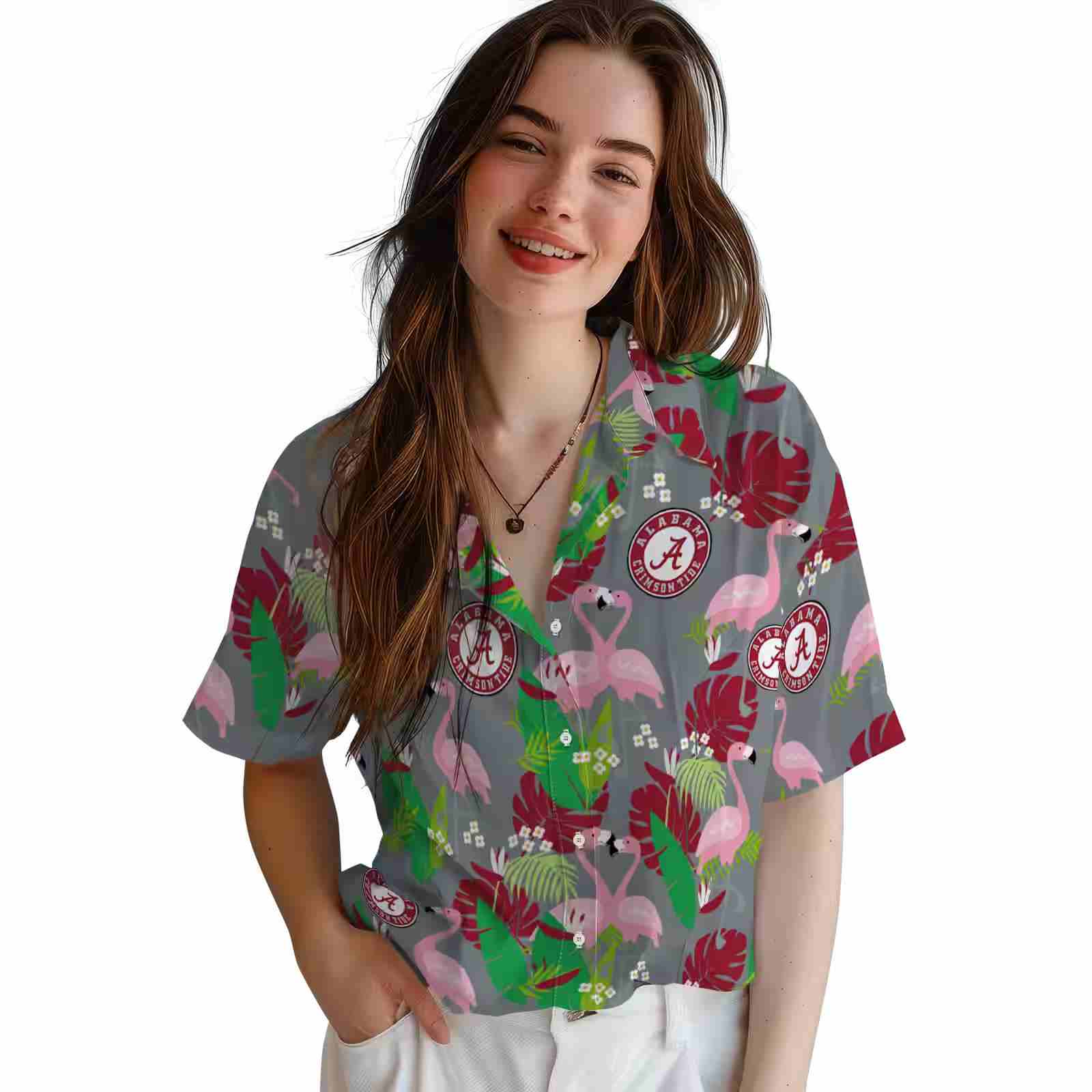 alabama crimson tide flamingo foliage crimson green hawaiian shirt latest model