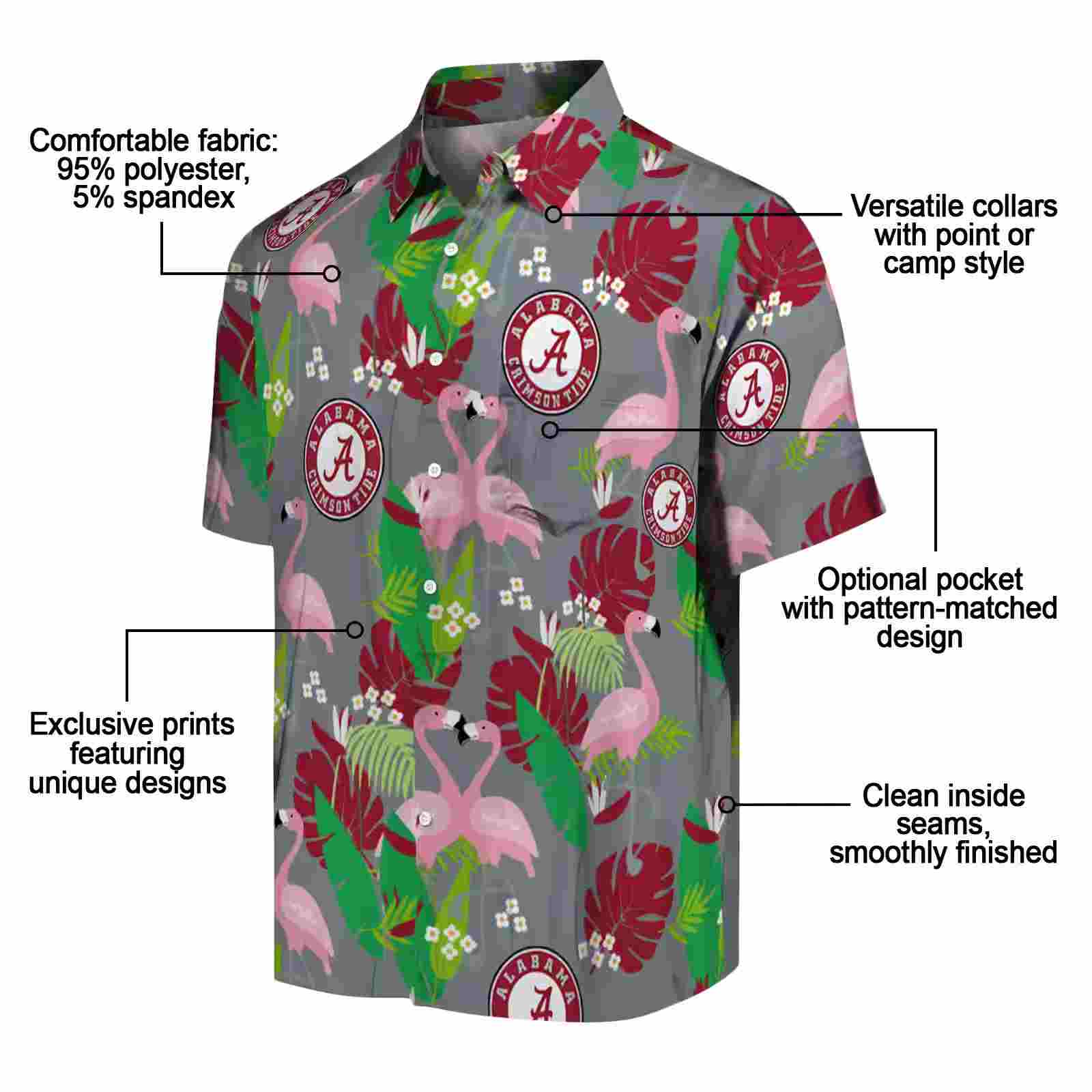 alabama crimson tide flamingo foliage crimson green hawaiian shirt new arrival