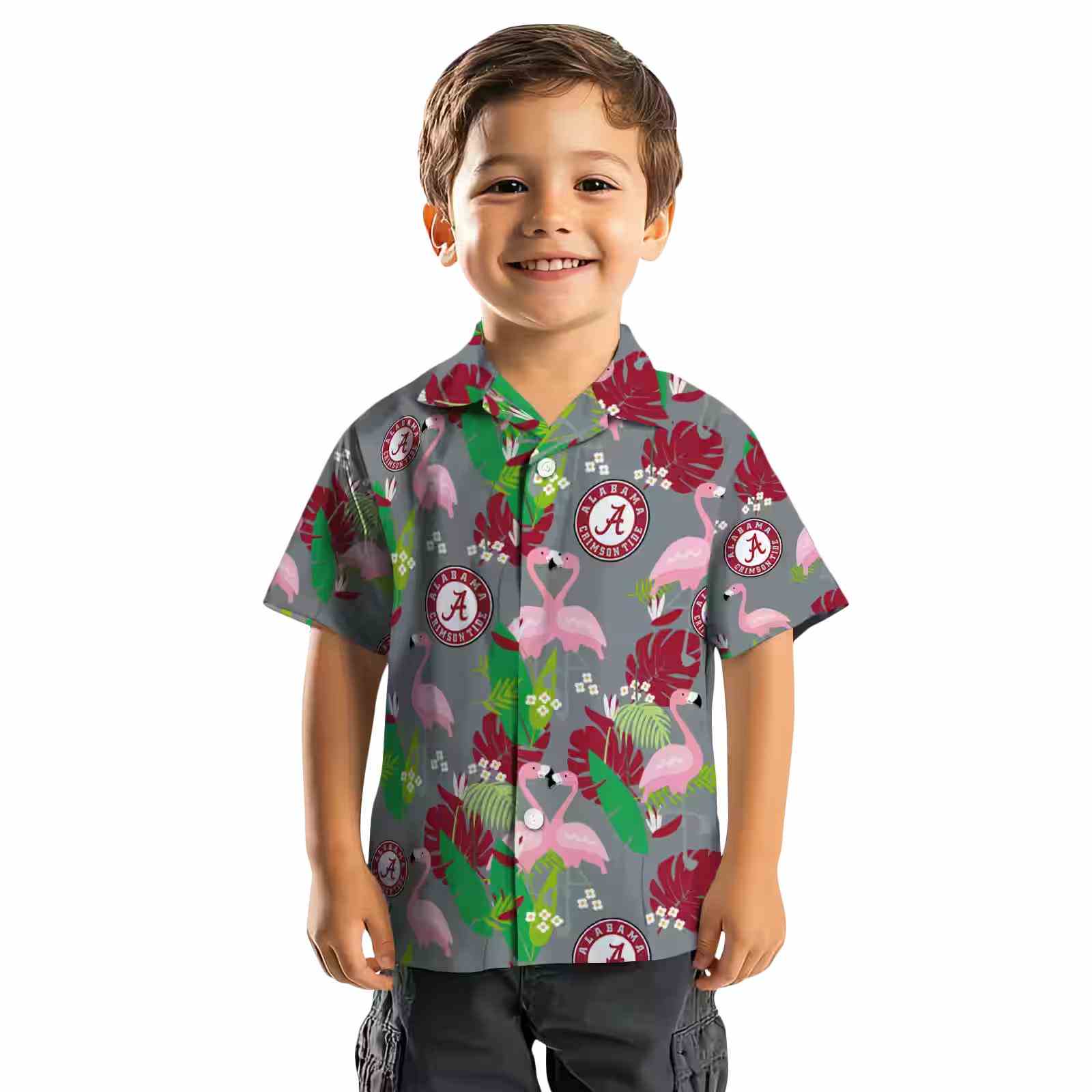 alabama crimson tide flamingo foliage crimson green hawaiian shirt top rated