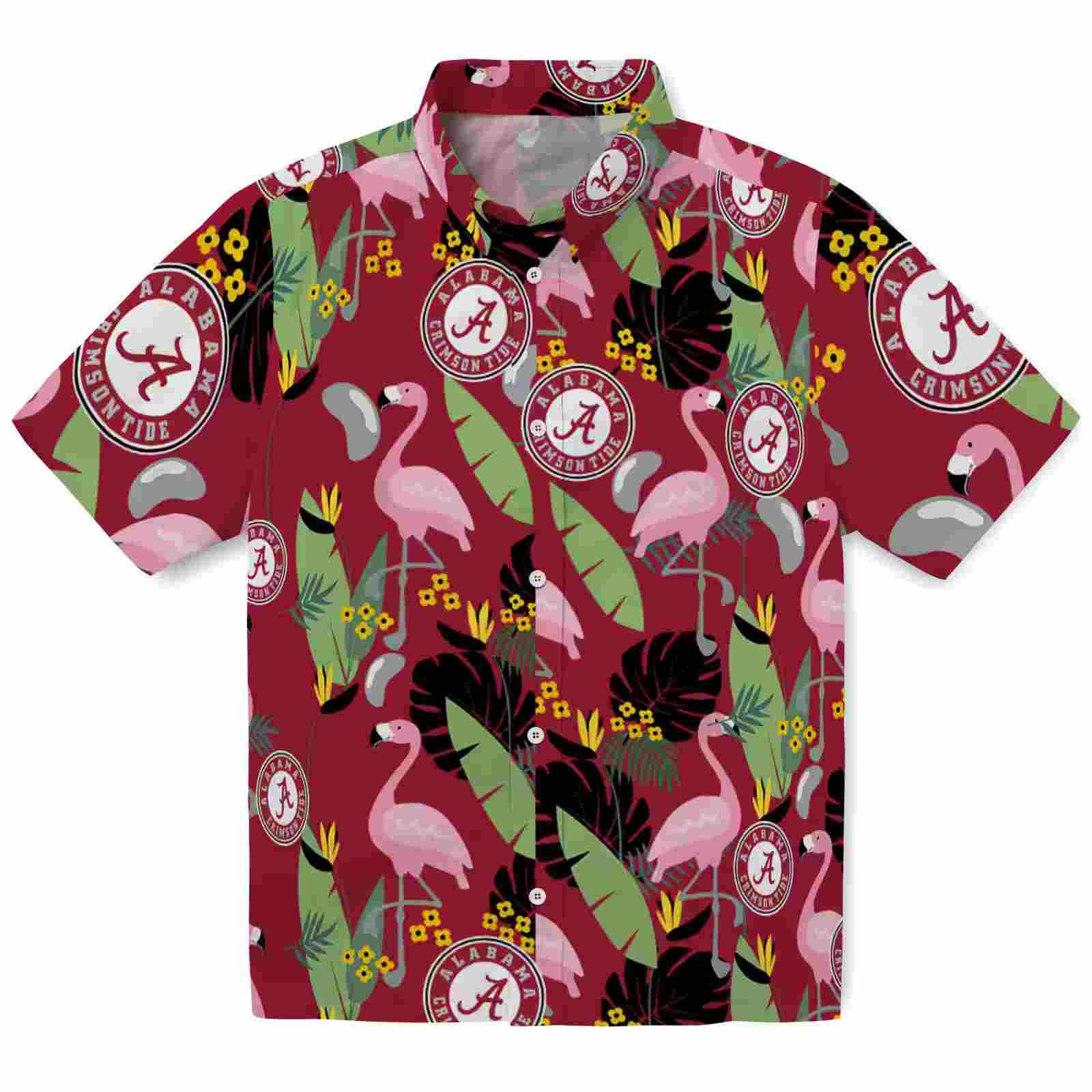 Alabama Crimson Tide Flamingo Leaves Crimson Hawaiian Shirt