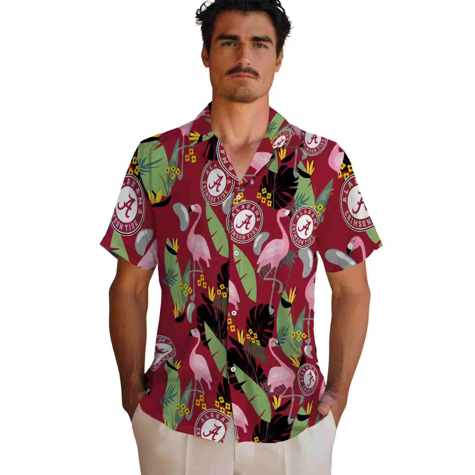 alabama crimson tide flamingo leaves crimson hawaiian shirt fashion forward