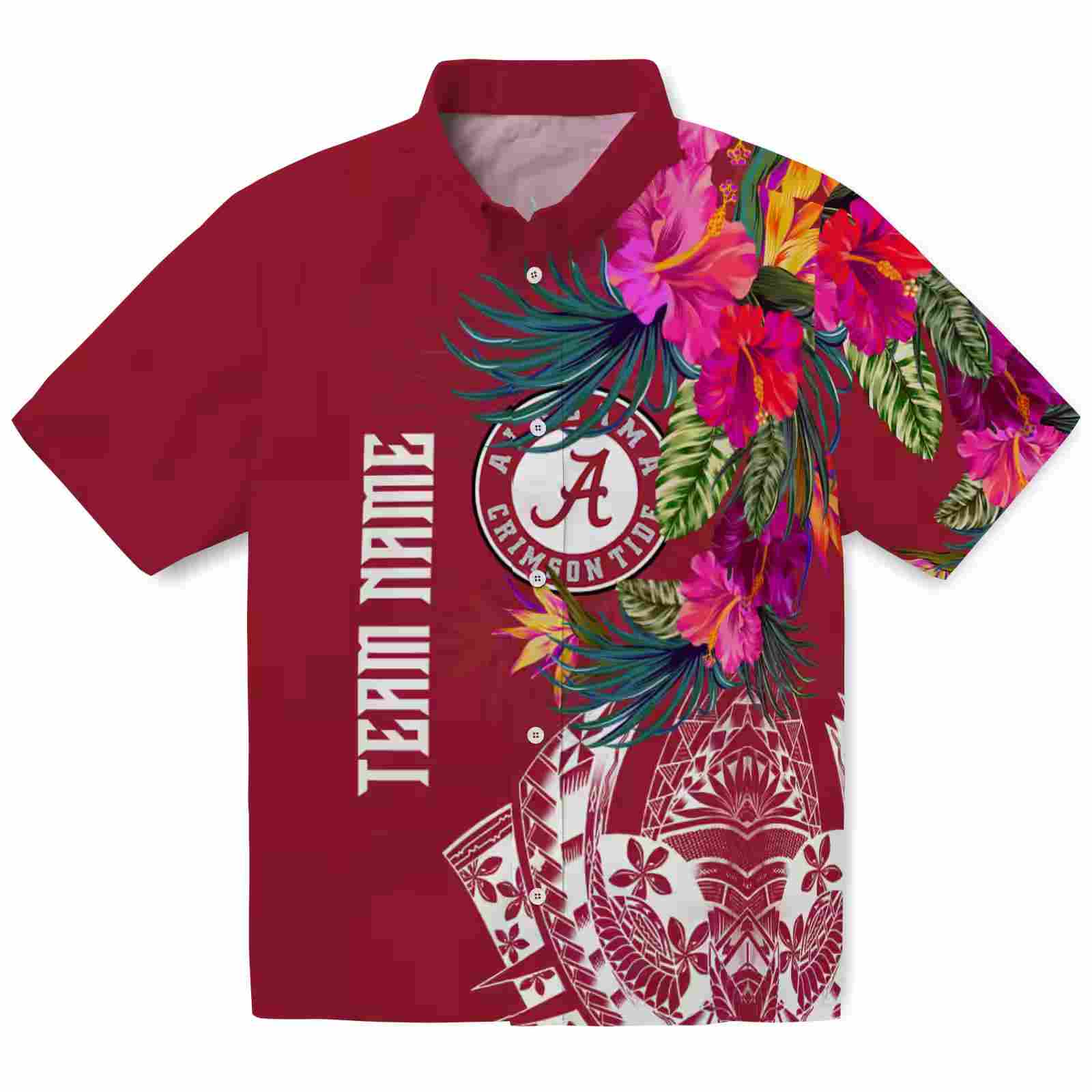 Alabama Crimson Tide Floral Polynesian Crimson Hawaiian Shirt