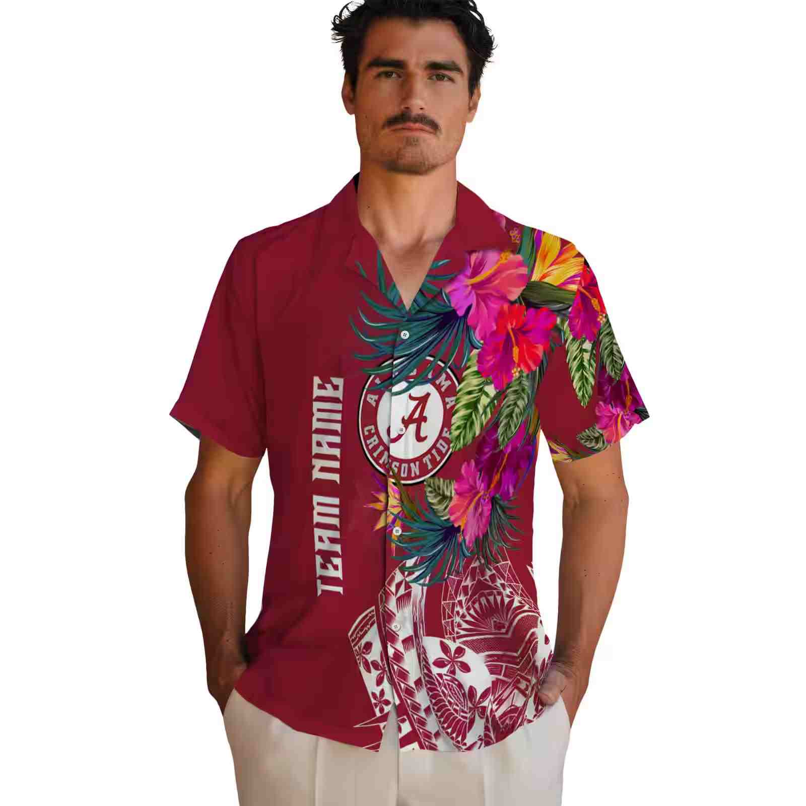 alabama crimson tide floral polynesian crimson hawaiian shirt fashion forward