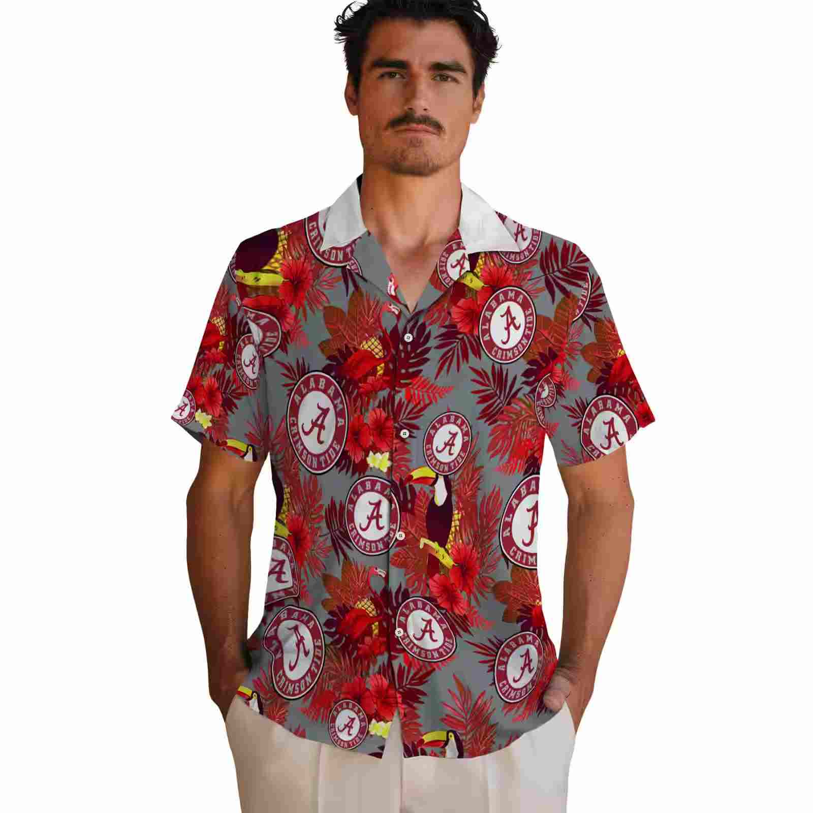 alabama crimson tide floral toucan crimson red hawaiian shirt fashion forward