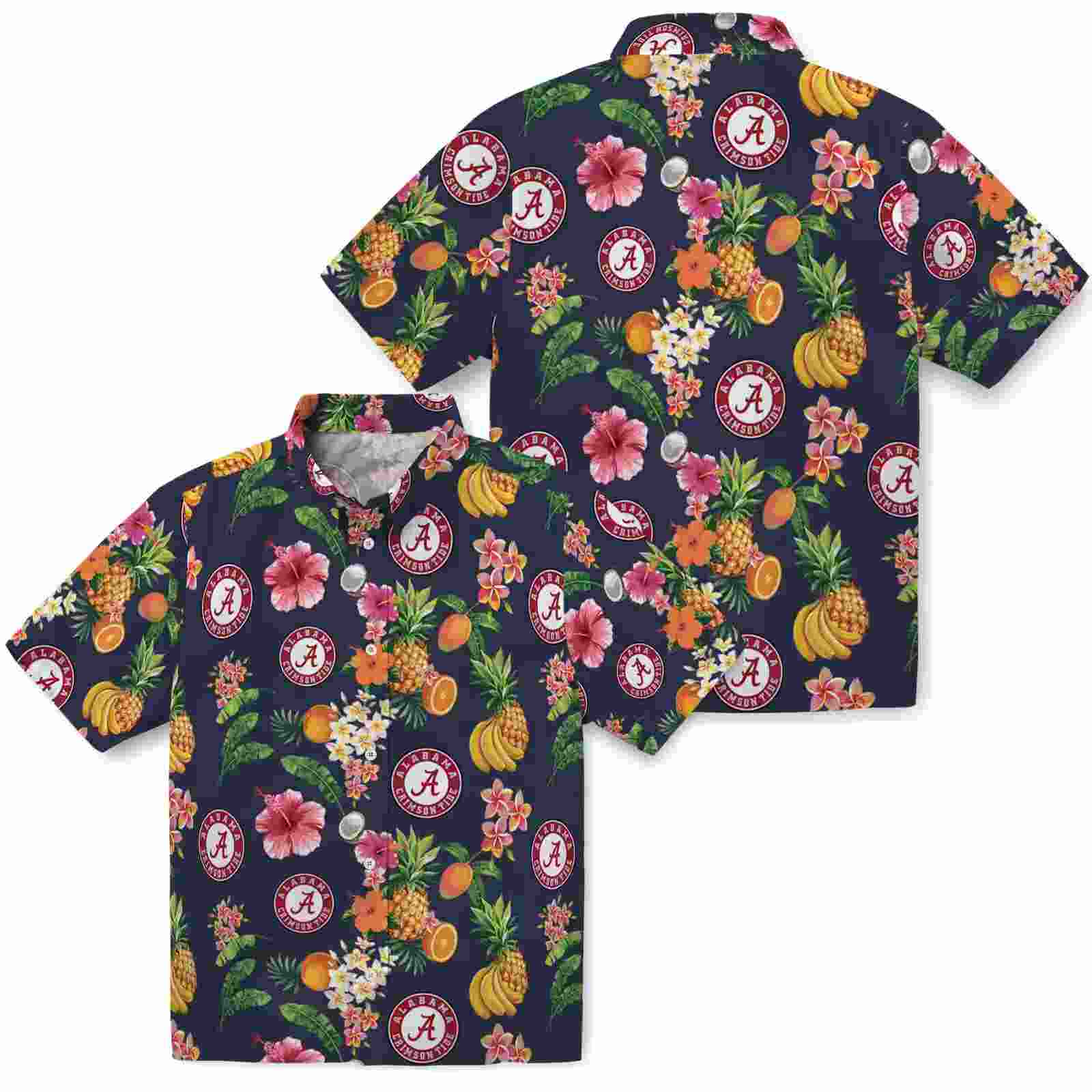 alabama crimson tide hibiscus and fruit navy blue hawaiian shirt high quality