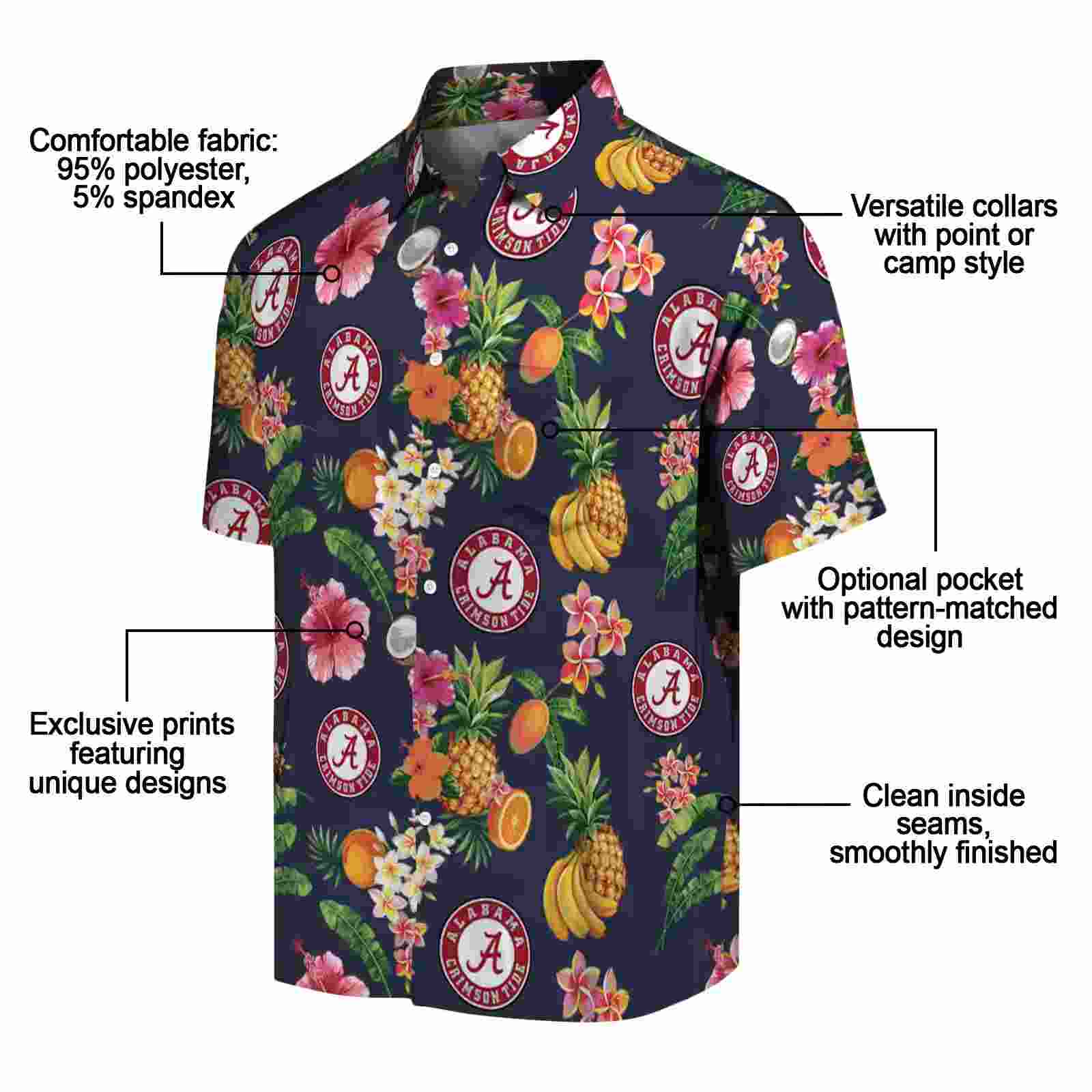 alabama crimson tide hibiscus and fruit navy blue hawaiian shirt new arrival