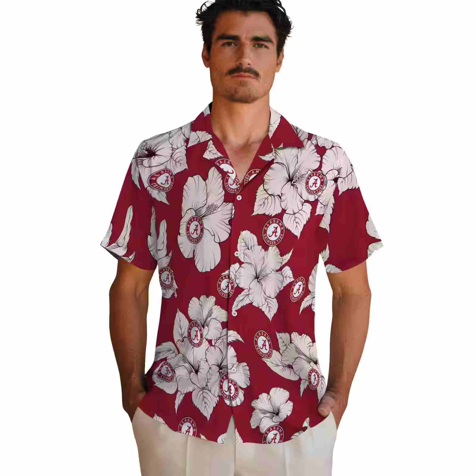 alabama crimson tide hibiscus blooms crimson white hawaiian shirt fashion forward