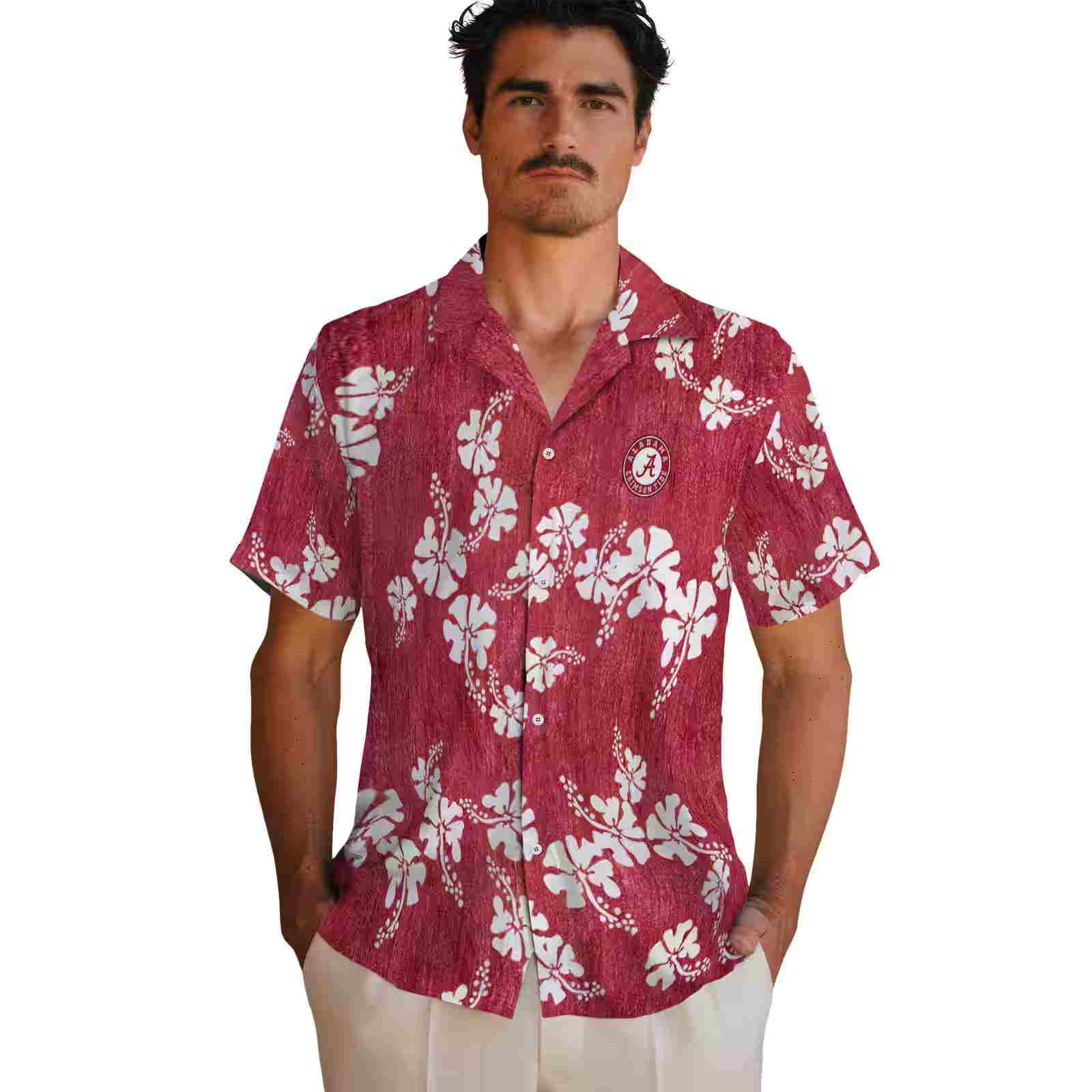 alabama crimson tide hibiscus clusters crimson hawaiian shirt fashion forward