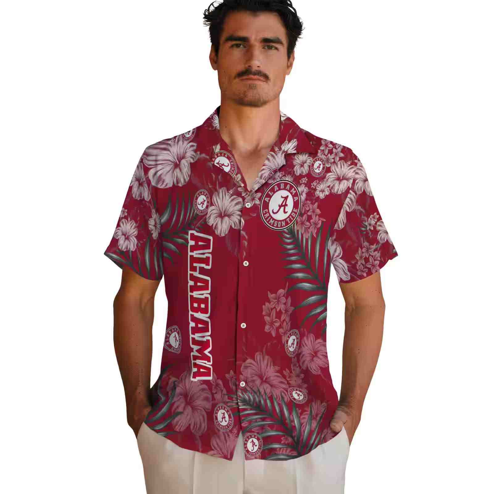 alabama crimson tide hibiscus print crimson hawaiian shirt fashion forward