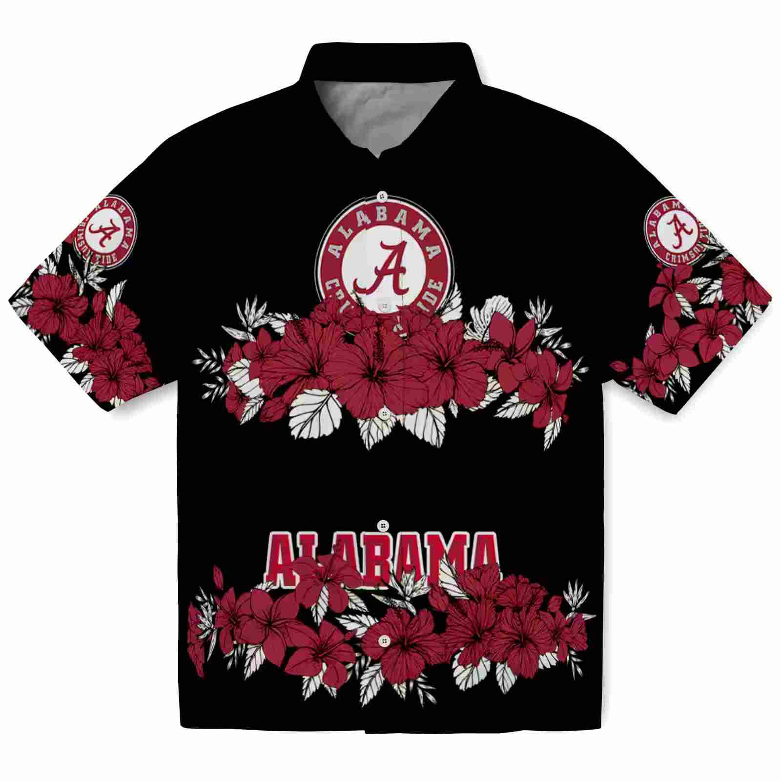 Alabama Crimson Tide Hibiscus Stripe Crimson Black Hawaiian Shirt