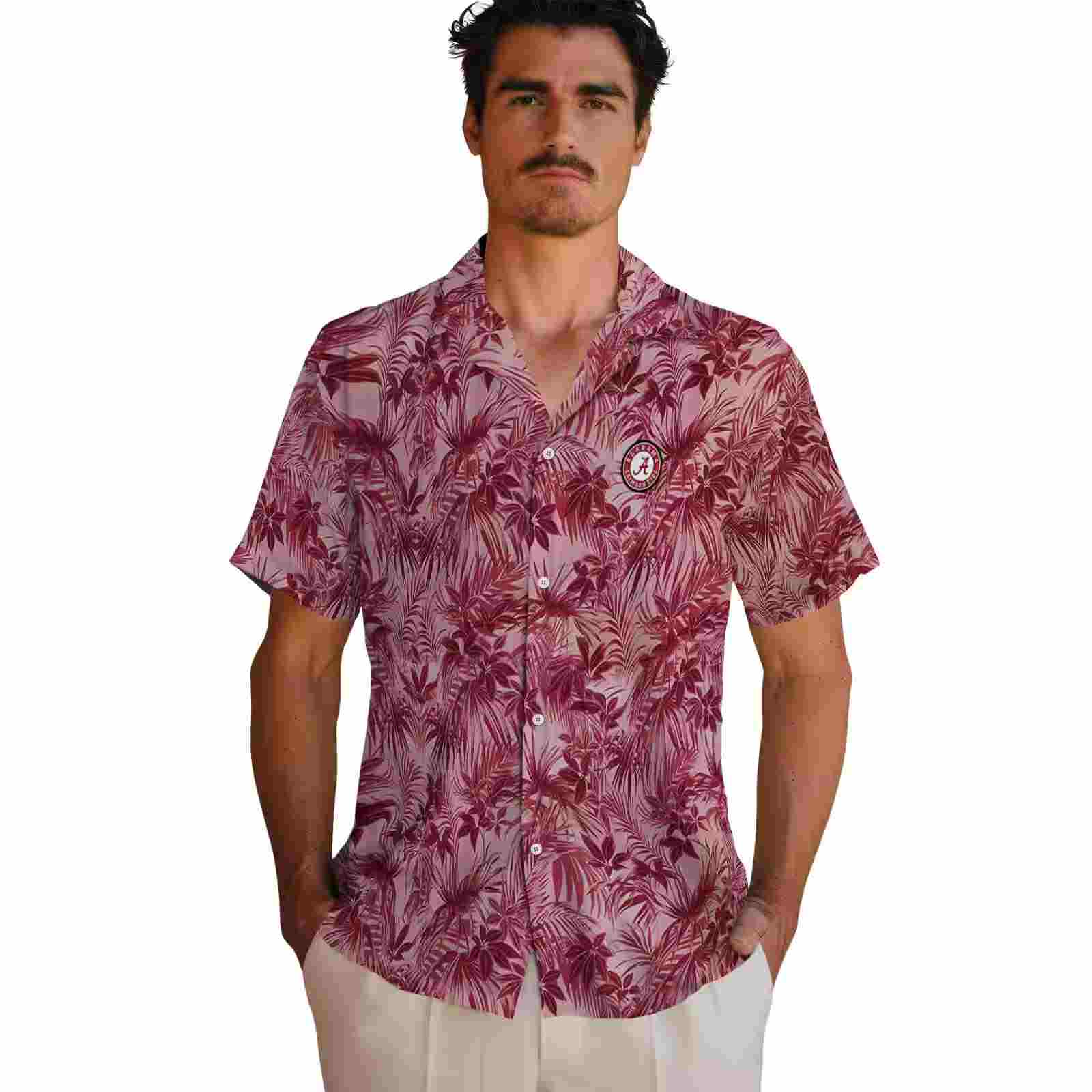 alabama crimson tide leafy pattern crimson hawaiian shirt fashion forward