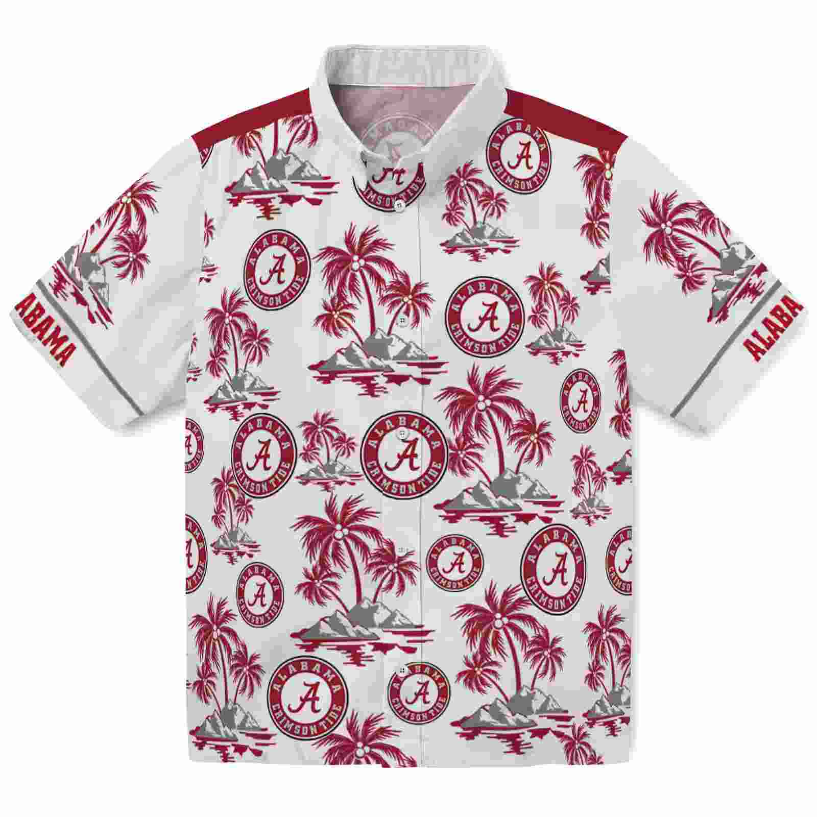 Alabama Crimson Tide Palm Island Print Crimson White Hawaiian Shirt