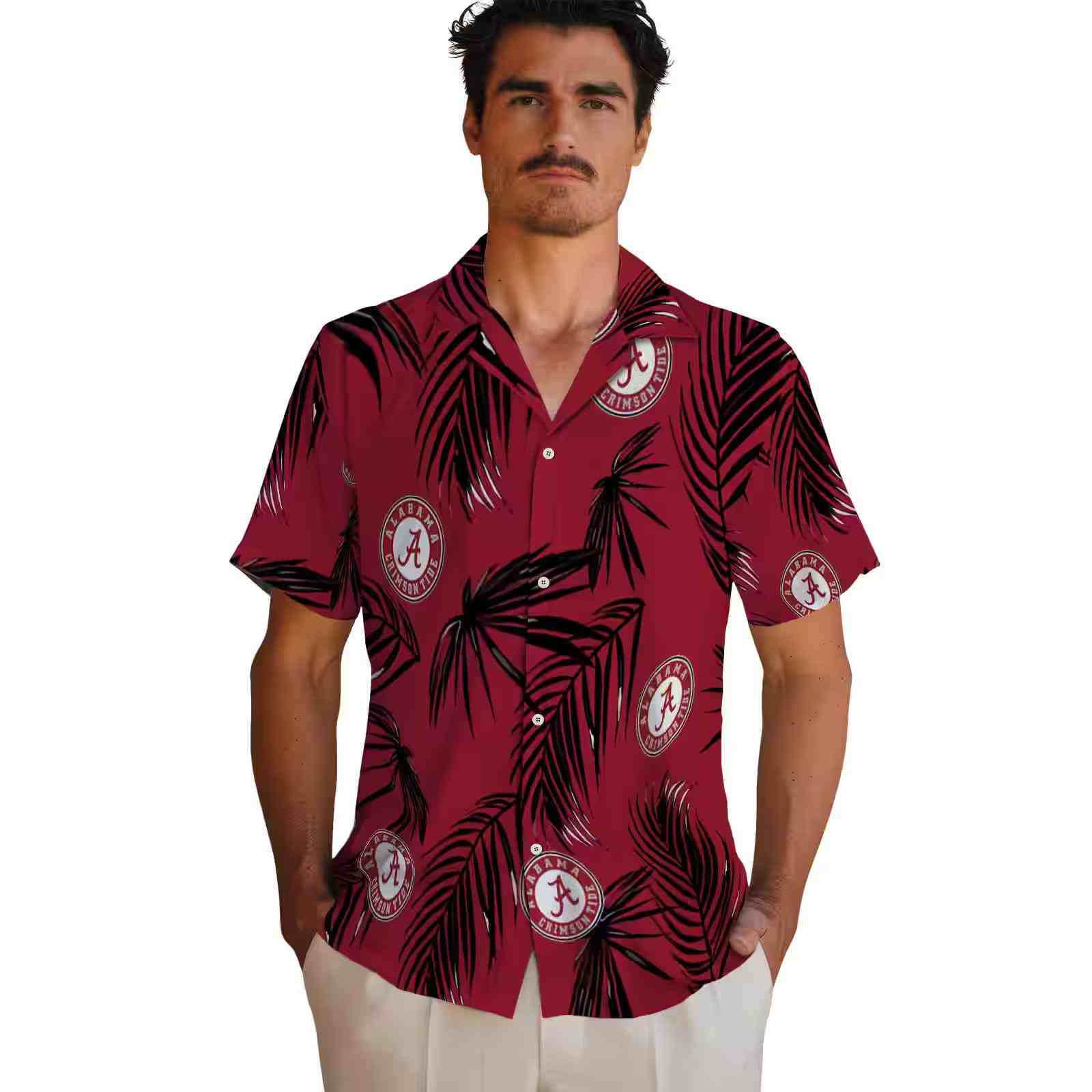 alabama crimson tide palm leaf crimson hawaiian shirt fashion forward