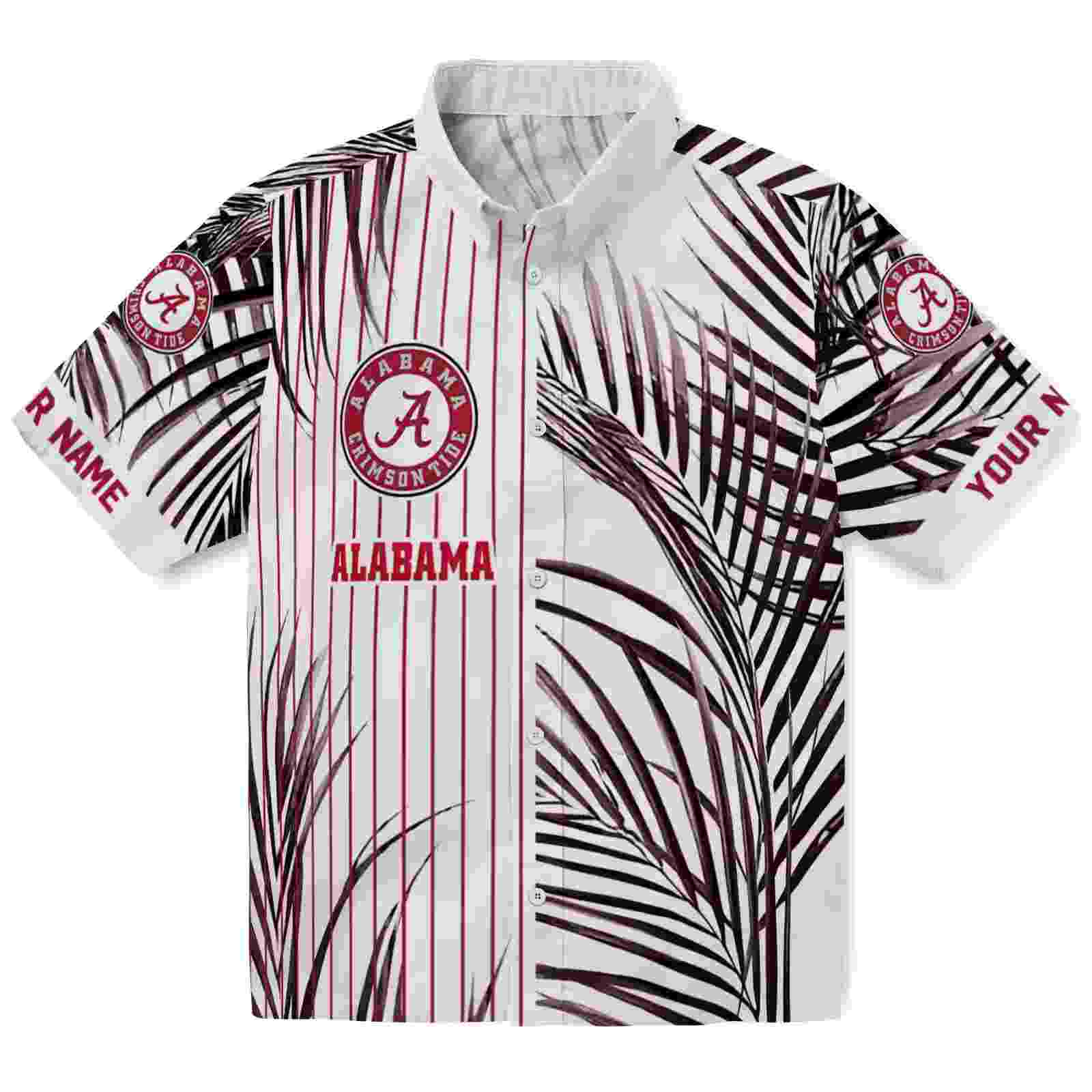 Alabama Crimson Tide Palm Stripes Crimson Black White Hawaiian Shirt