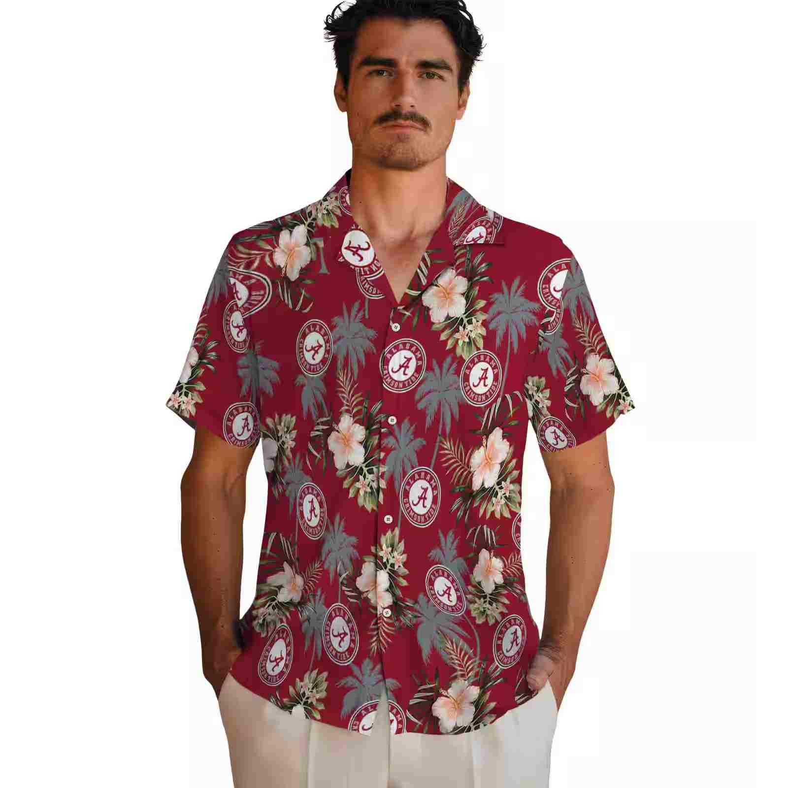 alabama crimson tide palm tree flower crimson hawaiian shirt fashion forward