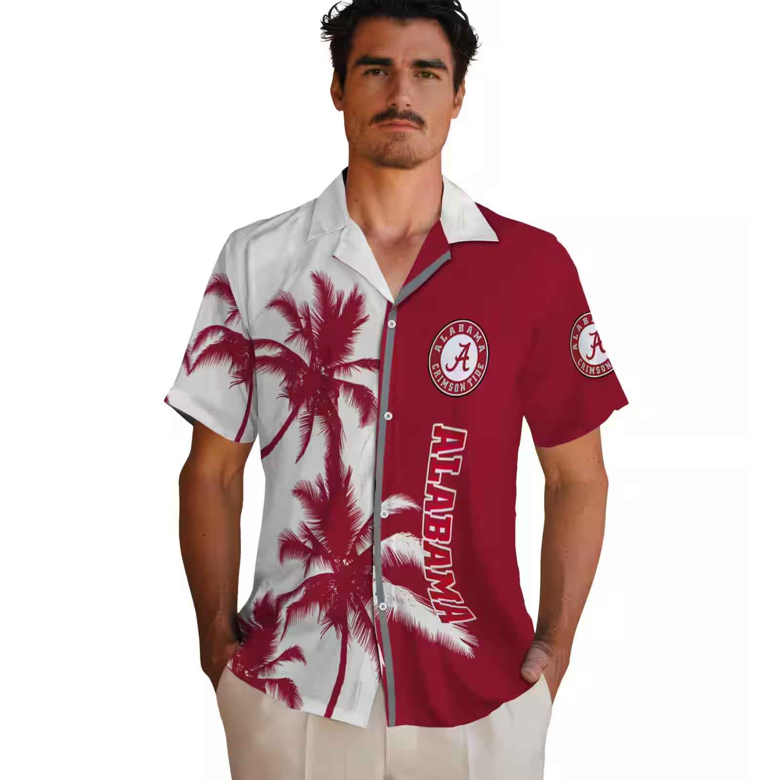 alabama crimson tide palm trees crimson white hawaiian shirt fashion forward