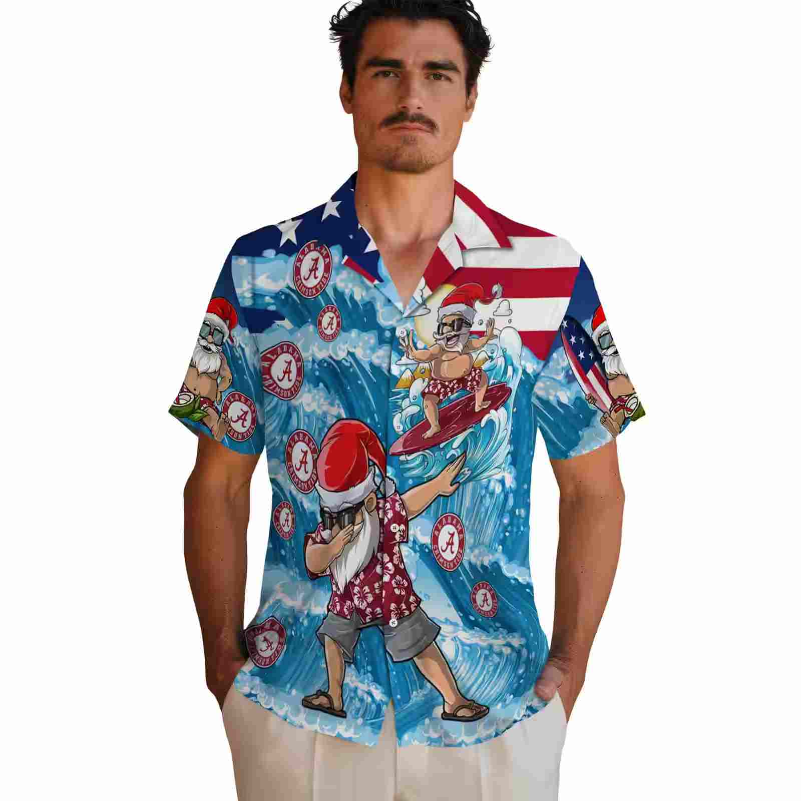 alabama crimson tide surfing santa blue hawaiian shirt fashion forward