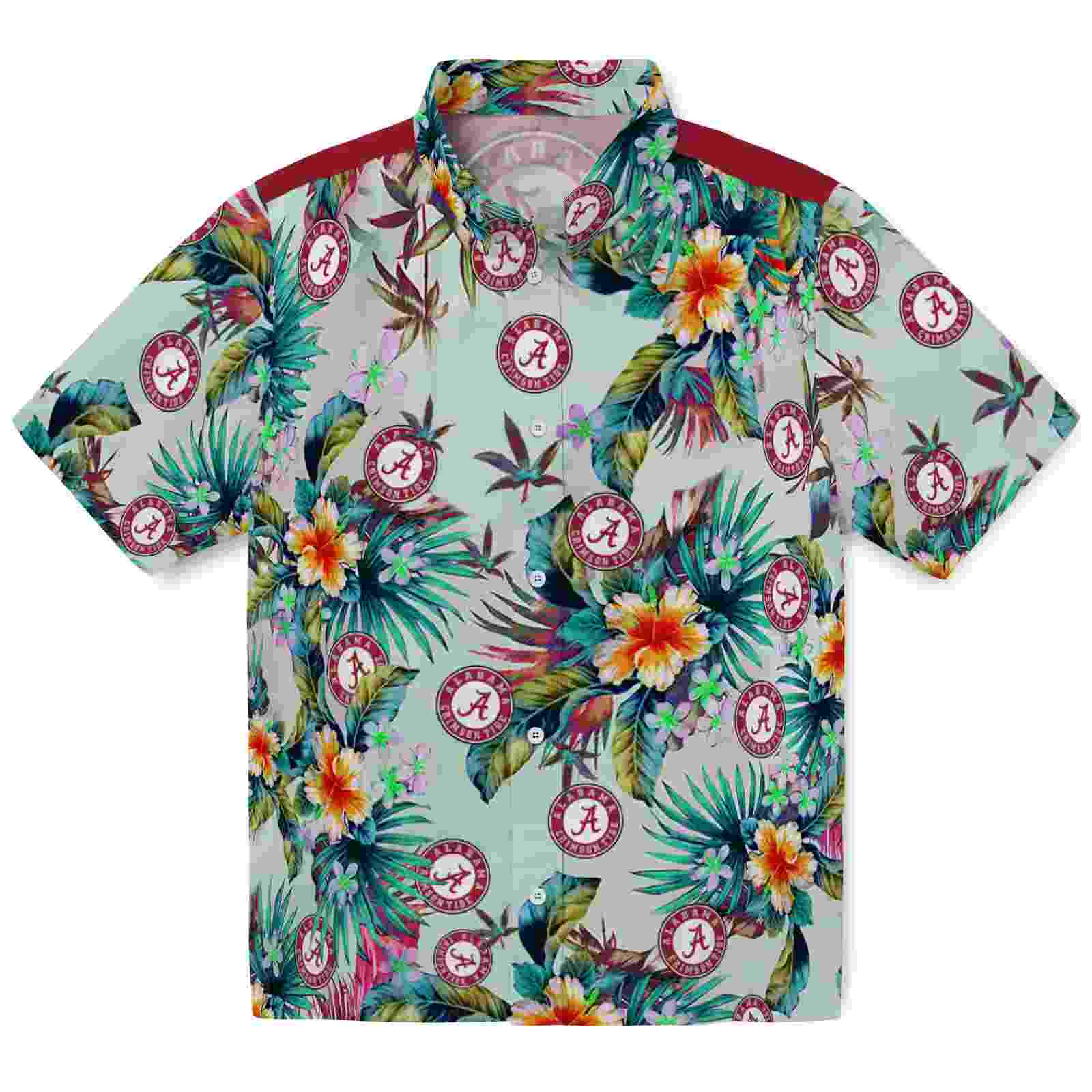 Alabama Crimson Tide Tropical Foliage Green Hawaiian Shirt