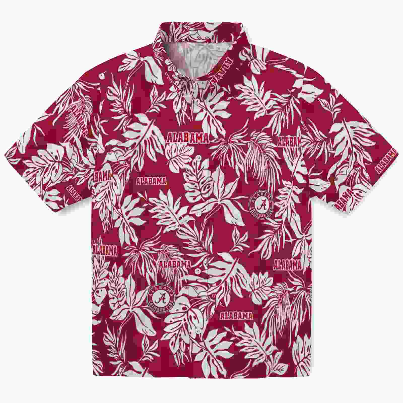 Alabama Crimson Tide Tropical Leaf Crimson White Hawaiian Shirt