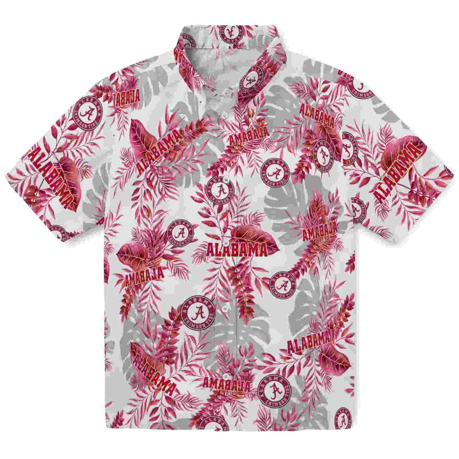 Alabama Crimson Tide Tropical Leaves Crimson White Hawaiian Shirt