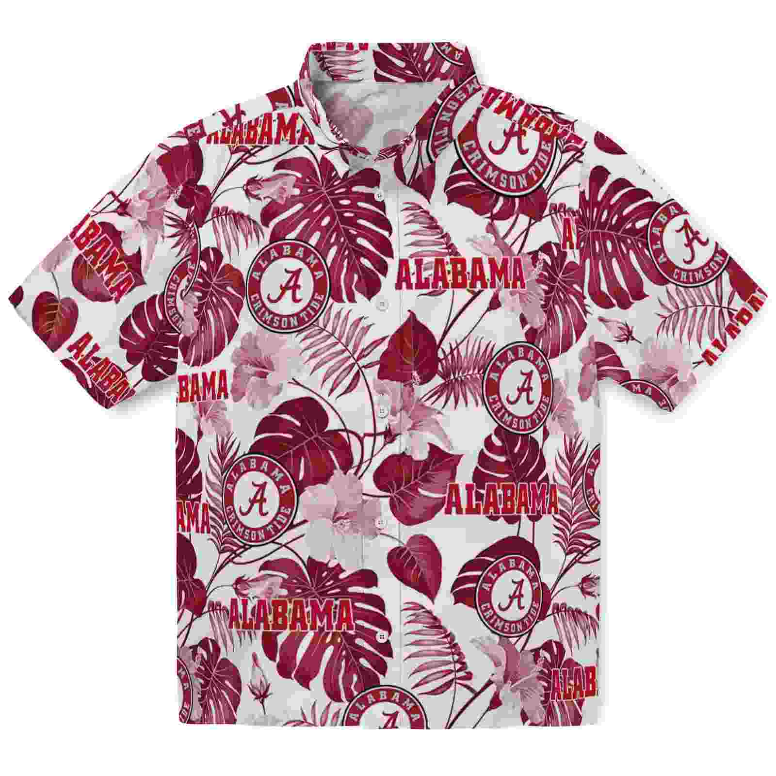 Alabama Crimson Tide Tropical Plants Crimson White Hawaiian Shirt