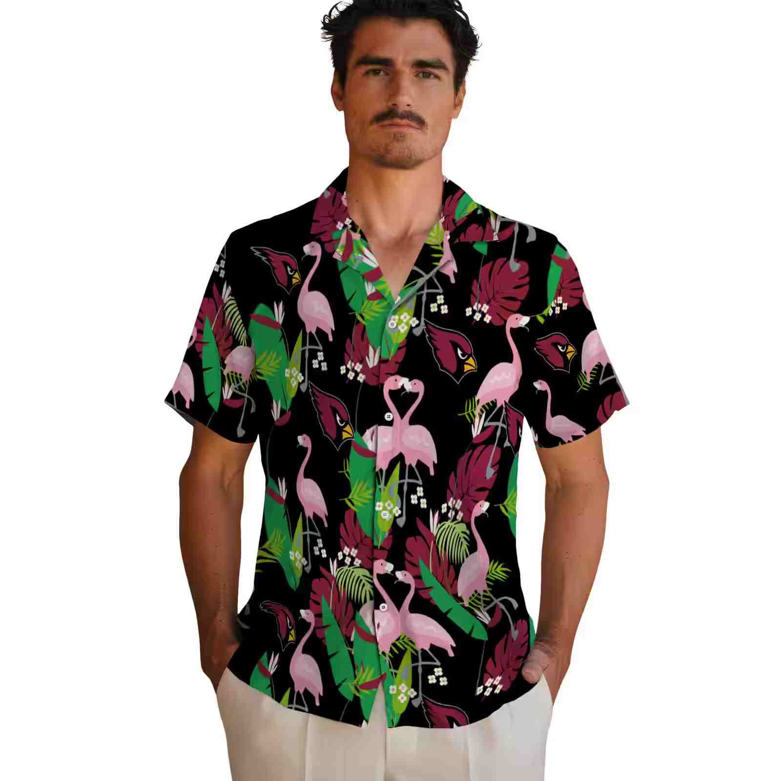 arizona cardinals flamingo foliage red green hawaiian shirt fashion forward