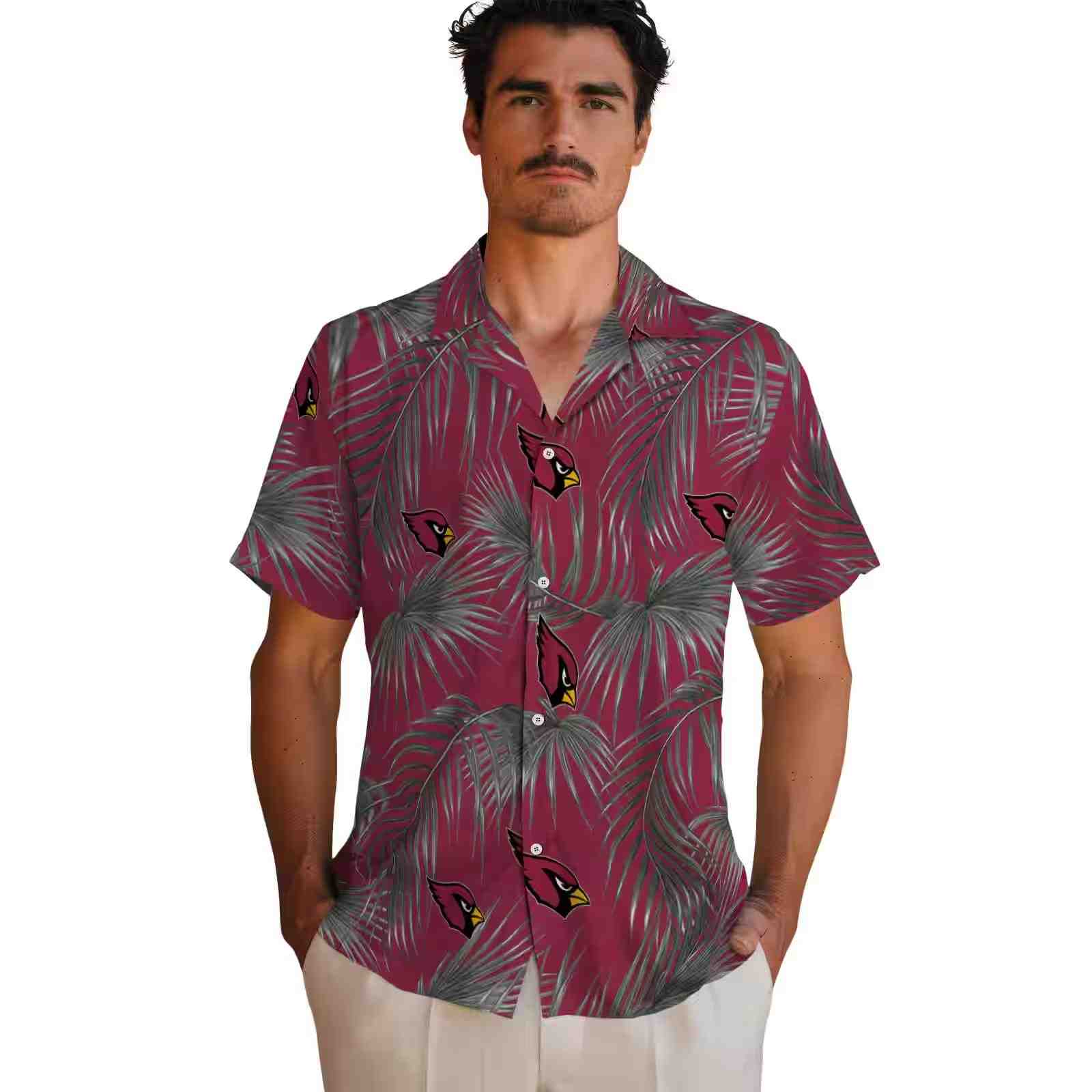 arizona cardinals leafy palms red hawaiian shirt fashion forward