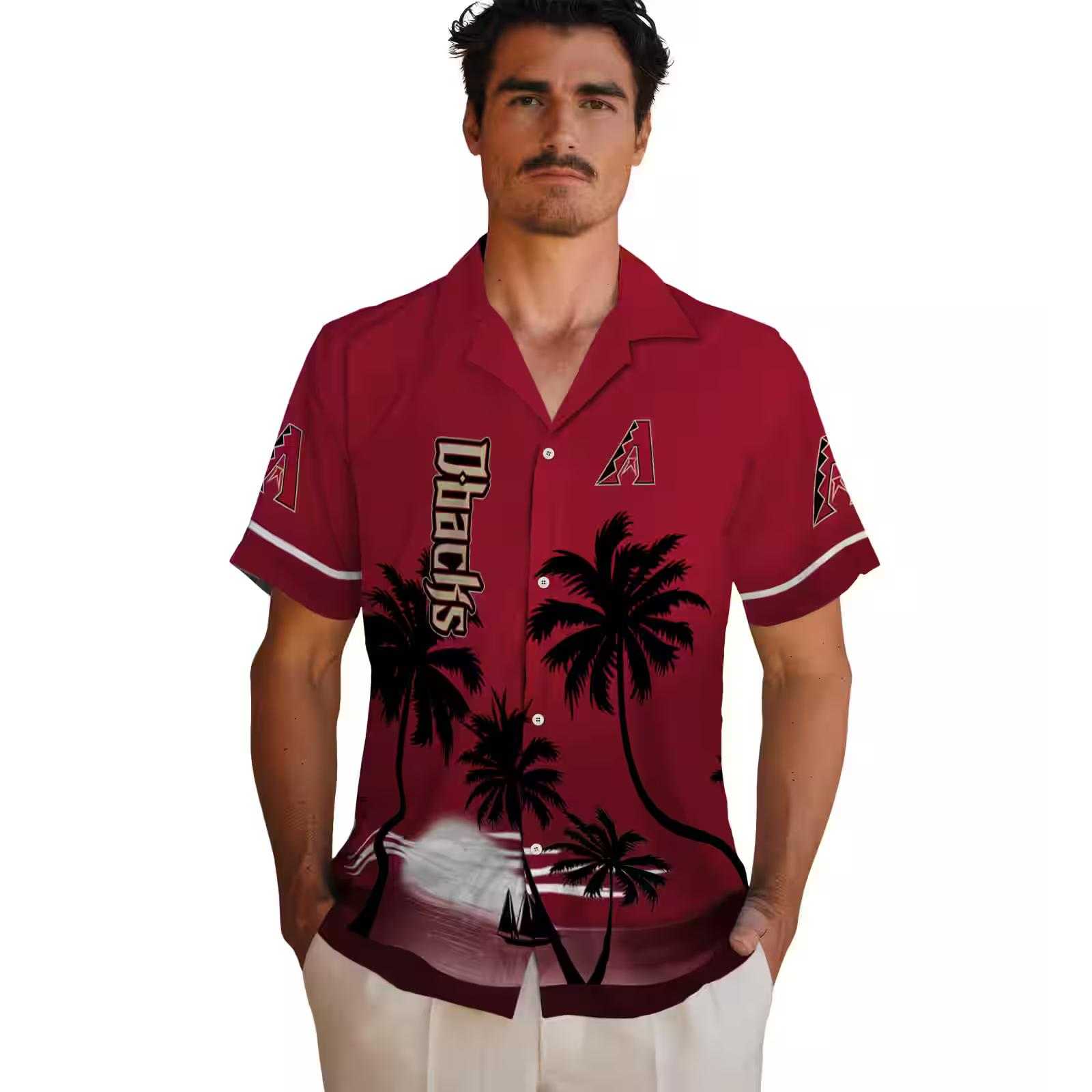 arizona diamondbacks beach sunset red black hawaiian shirt fashion forward