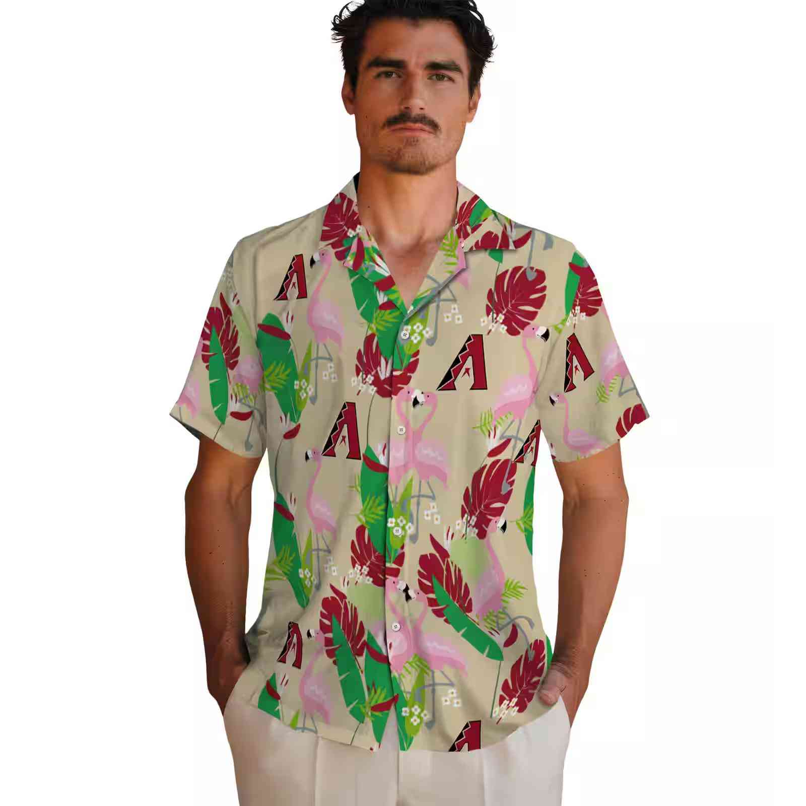 arizona diamondbacks flamingo foliage red green hawaiian shirt fashion forward