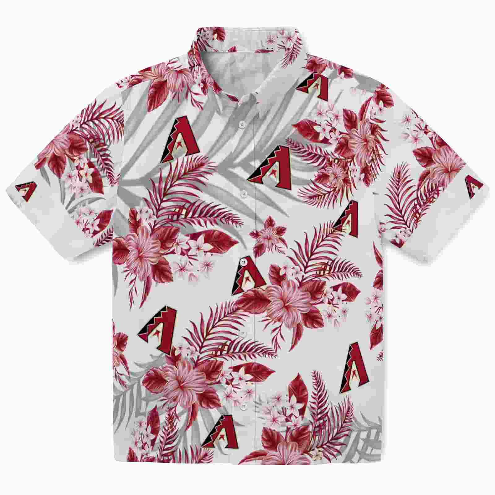 Arizona Diamondbacks Hibiscus Palm Leaves Red White Hawaiian Shirt