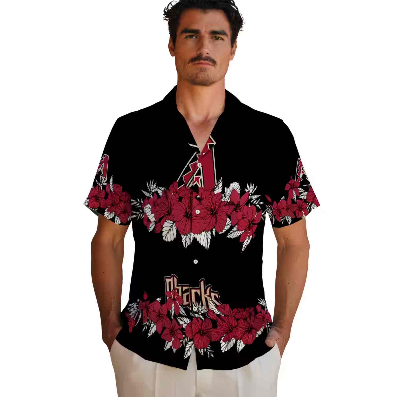 arizona diamondbacks hibiscus stripe red black hawaiian shirt fashion forward