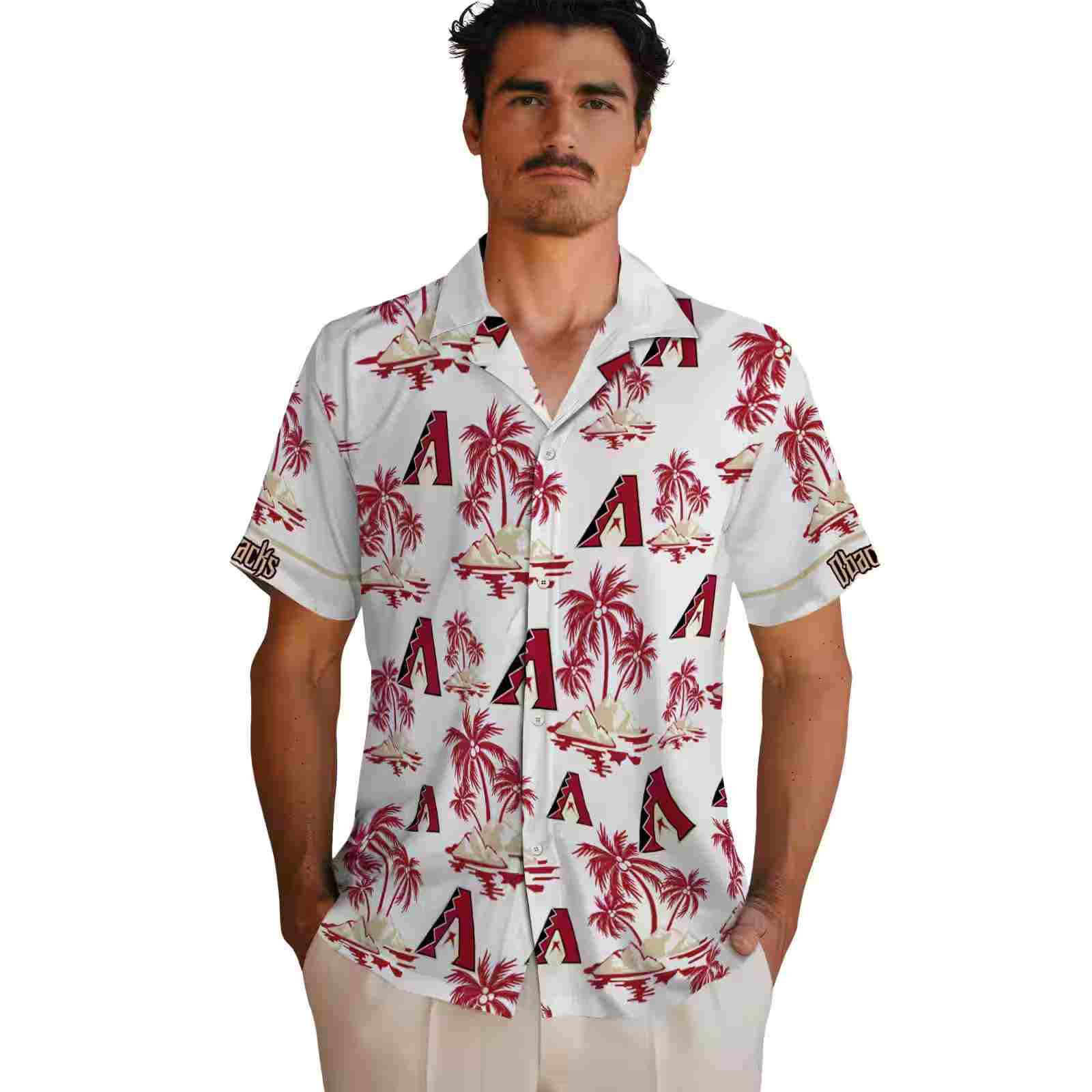 arizona diamondbacks palm island print red white hawaiian shirt fashion forward