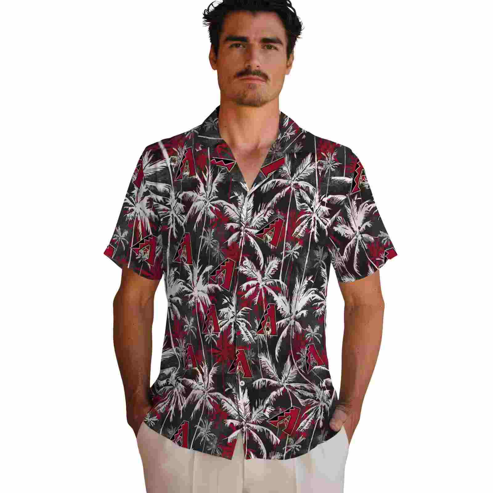 arizona diamondbacks palm pattern red black hawaiian shirt fashion forward