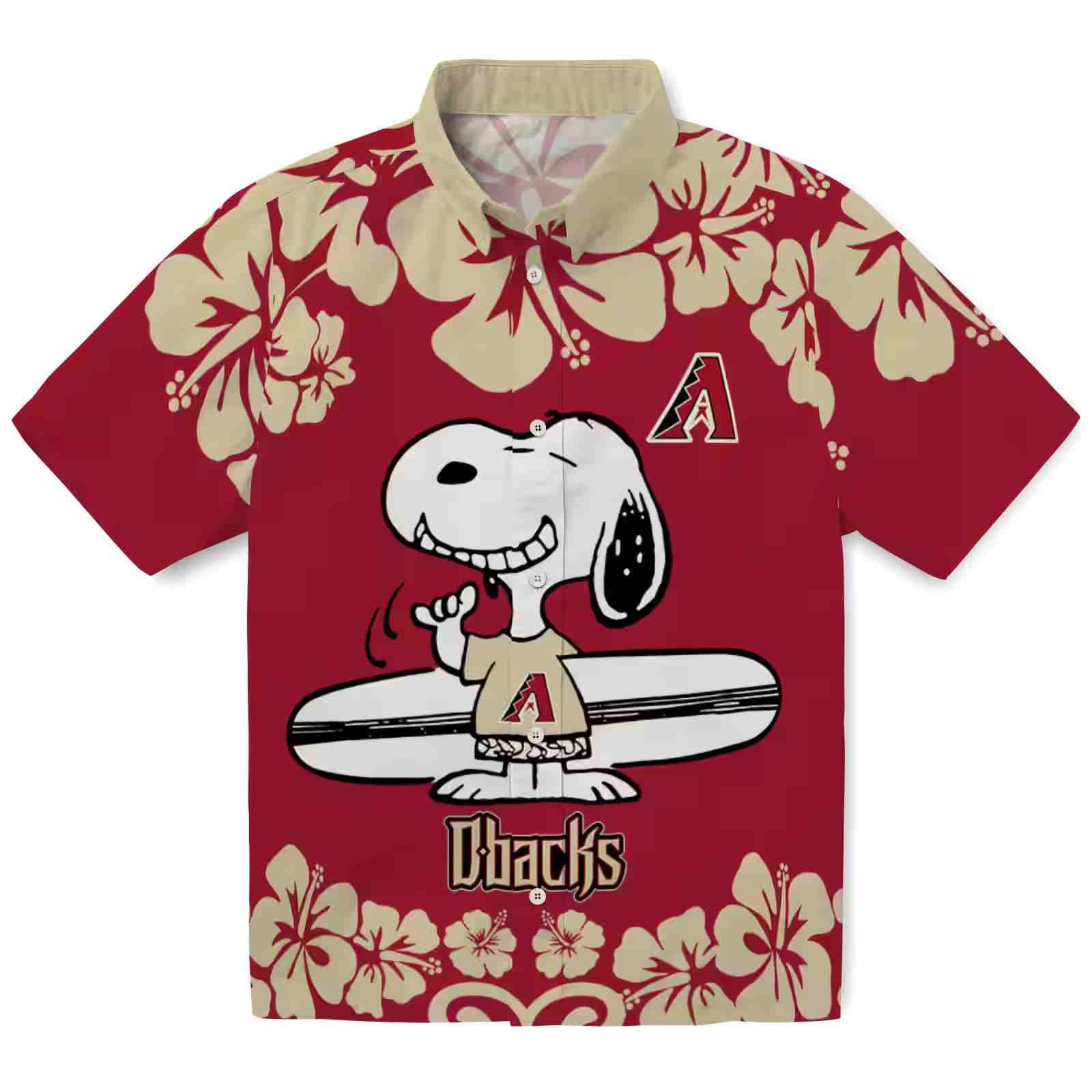 Arizona Diamondbacks Snoopy Surf Red White Hawaiian Shirt