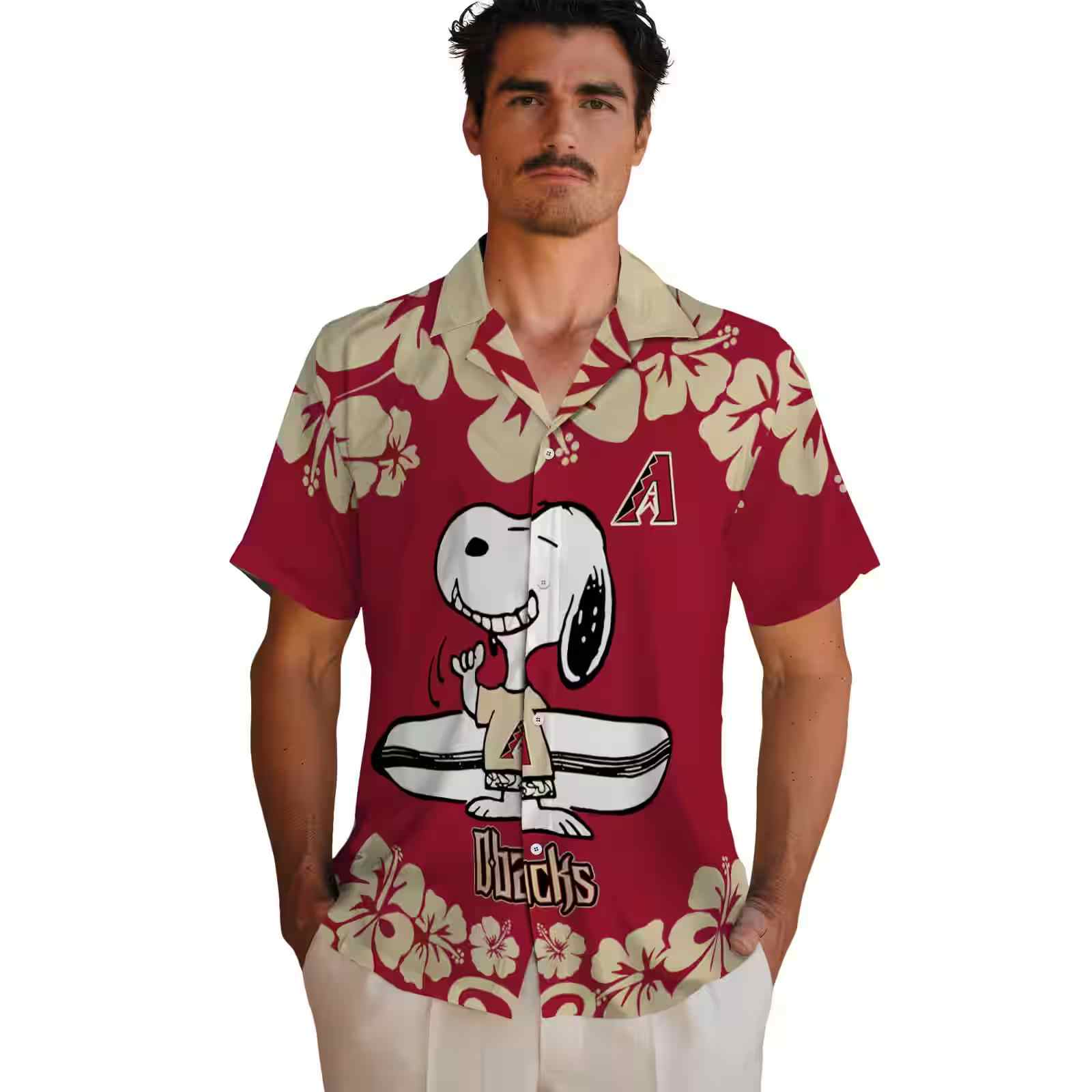 arizona diamondbacks snoopy surf red white hawaiian shirt fashion forward