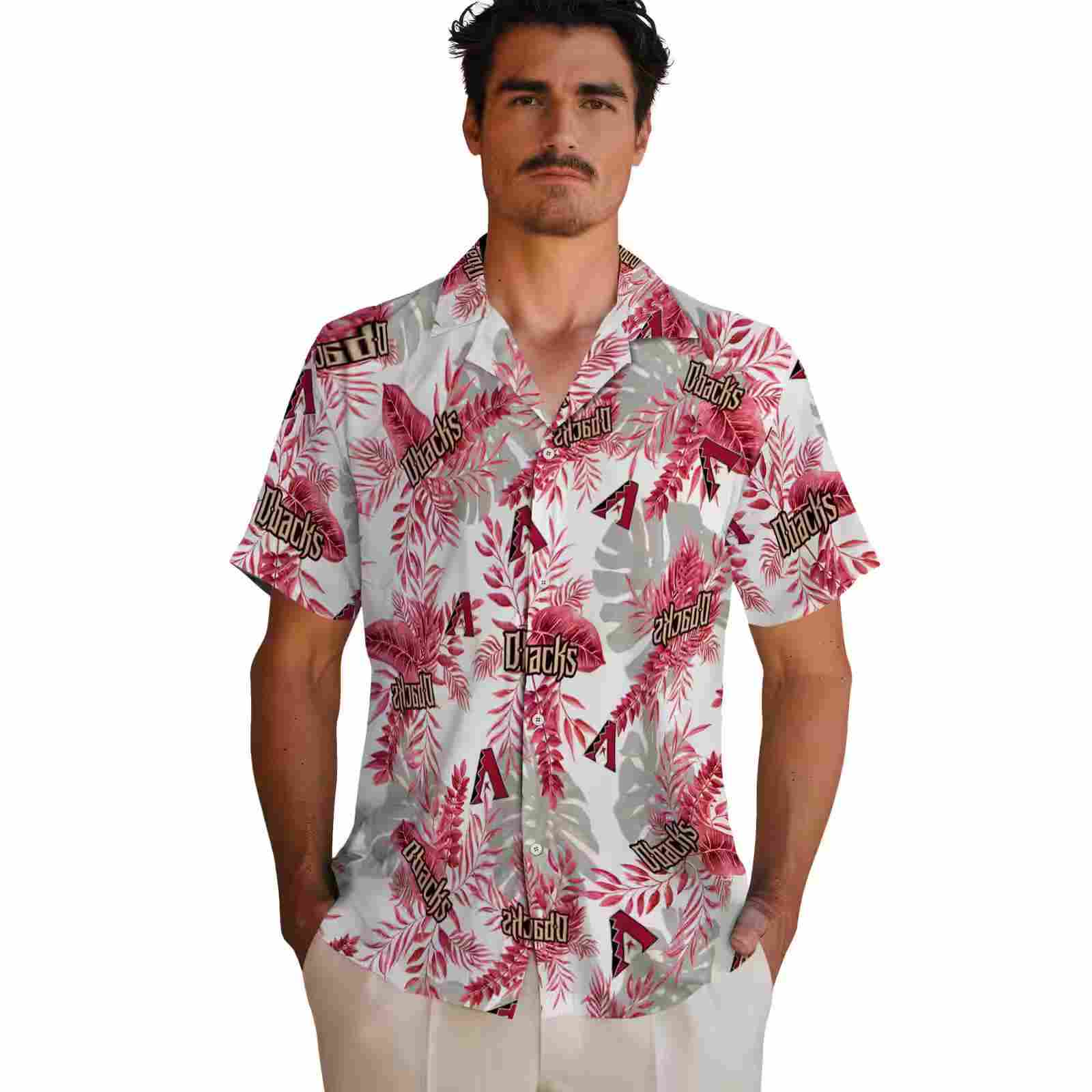 arizona diamondbacks tropical leaves red white hawaiian shirt fashion forward