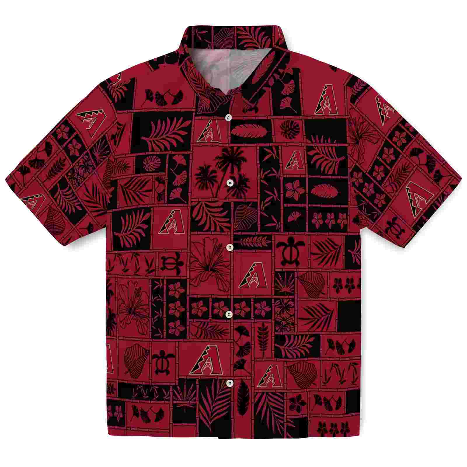 Arizona Diamondbacks Tropical Patchwork Red Black Hawaiian Shirt